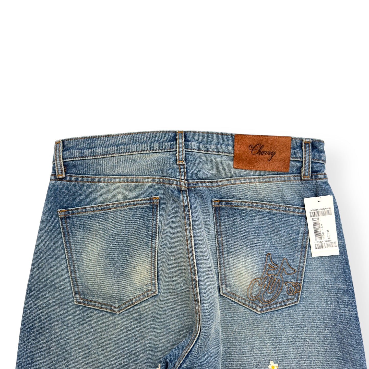 CHERRY LA BLOSSOM STRAIGHT-LEG EMBROIDERED JEANS BLUE W32”
