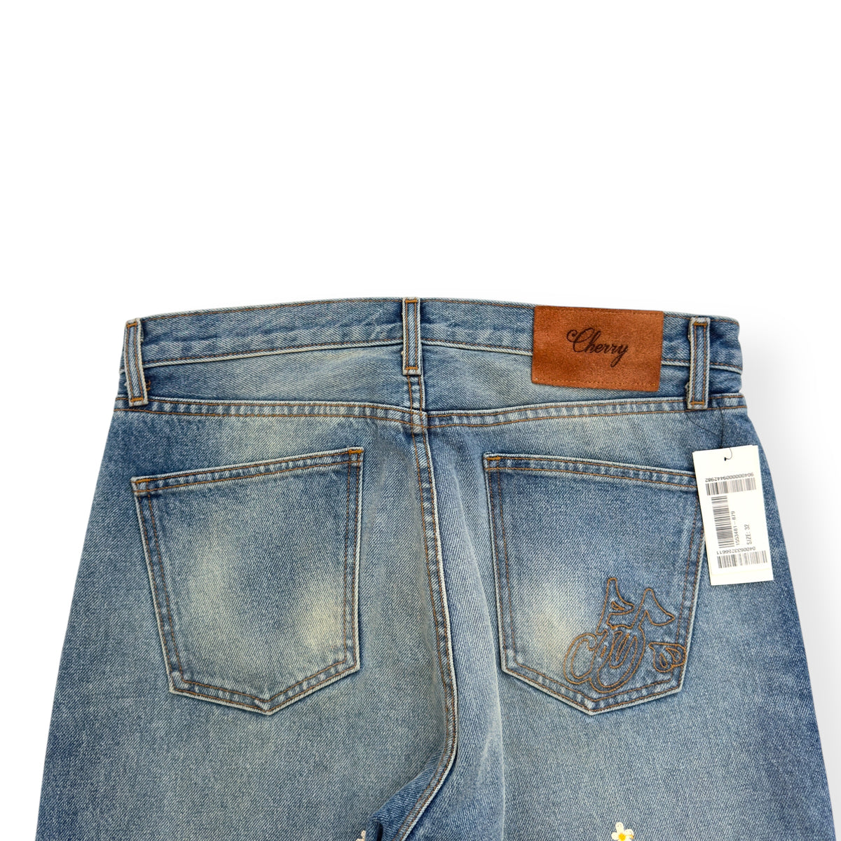 CHERRY LA BLOSSOM STRAIGHT-LEG EMBROIDERED JEANS BLUE W32”