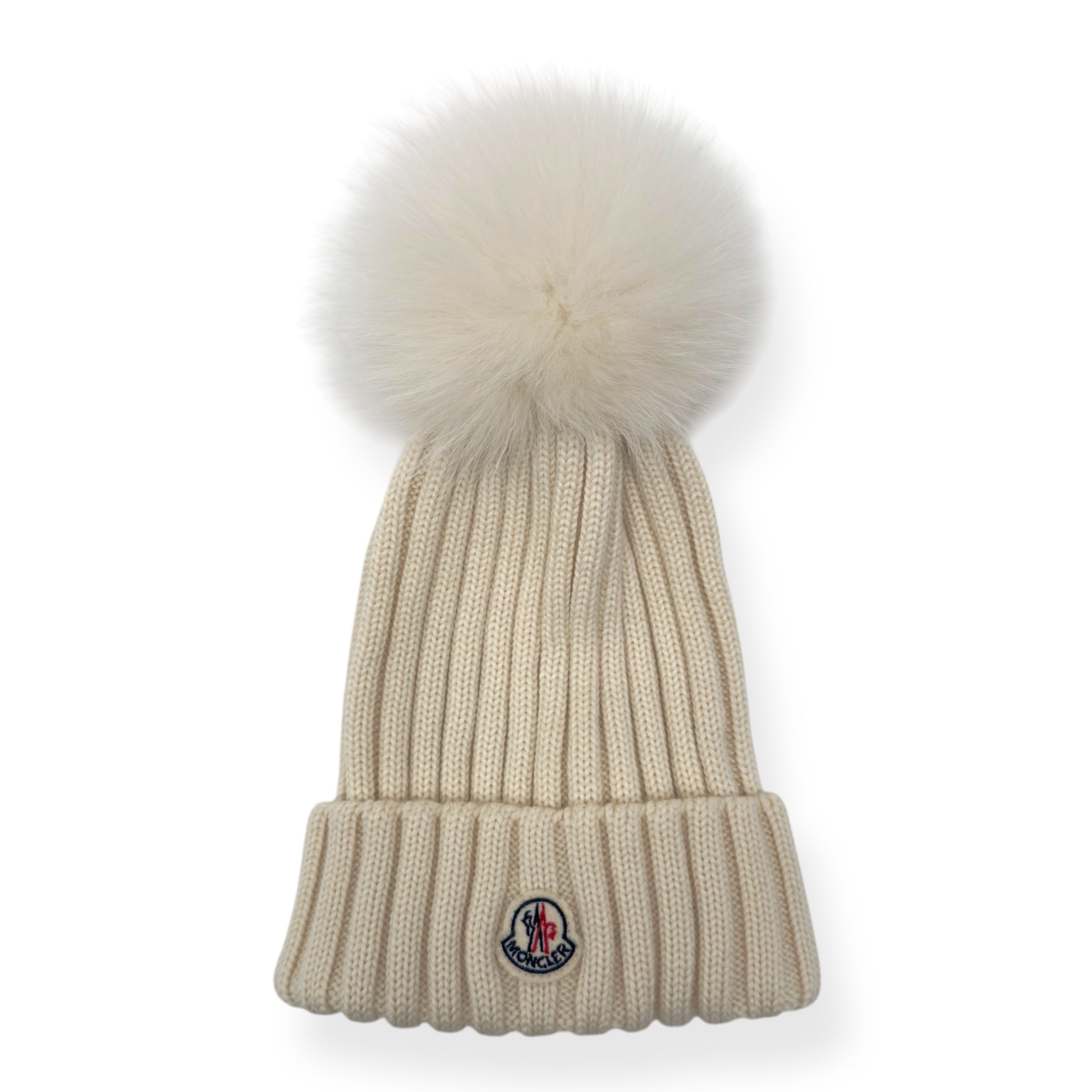 MONCLER WOOL BEANIE WITH POM POM CREAM O/S