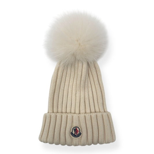MONCLER WOOL BEANIE WITH POM POM CREAM O/S