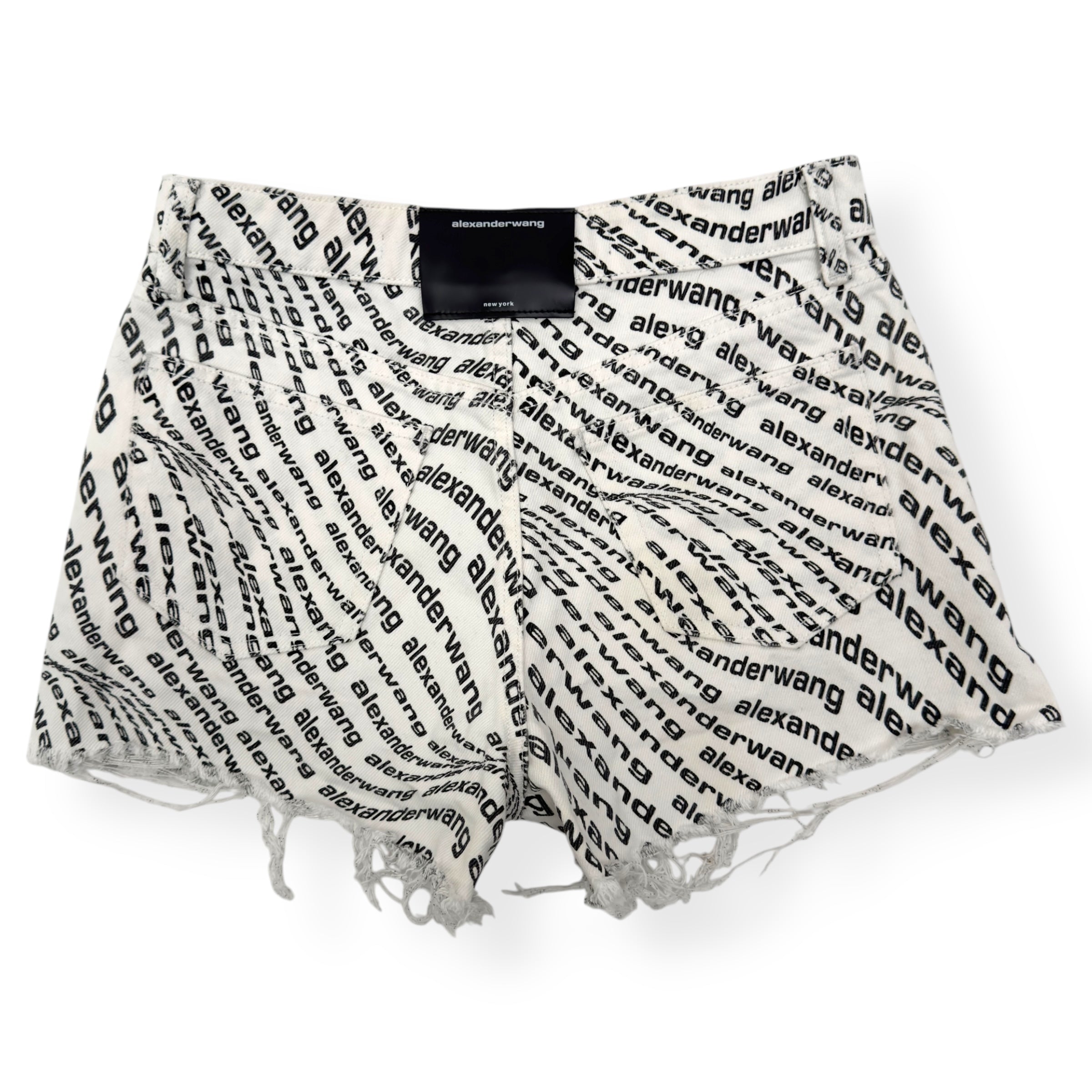 ALEXANDER WANG MONOGRAM HIGH RISE DENIM SHORTS WHITE / BLACK W26”
