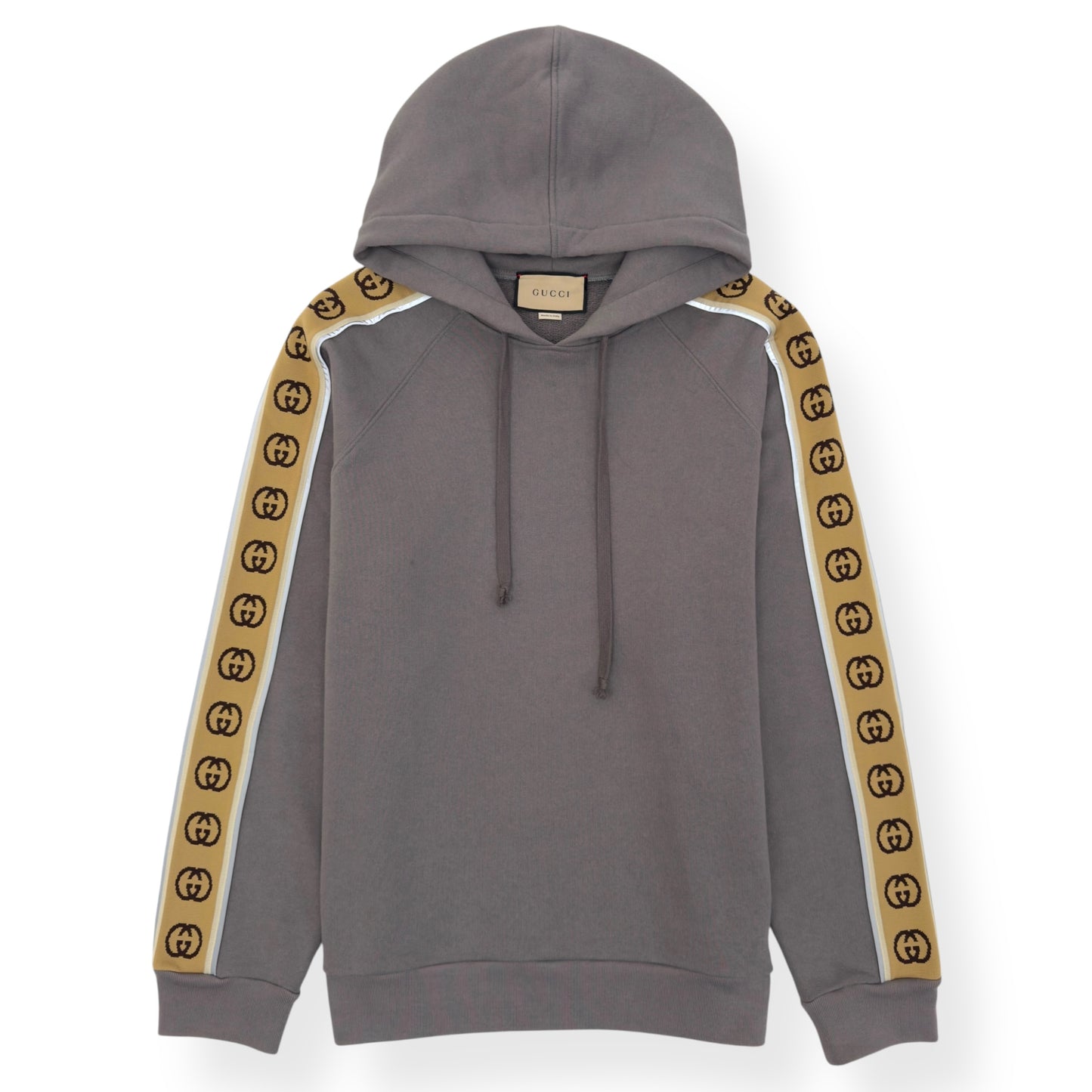 GUCCI TAPE DETAIL COTTON HOODIE GREY L