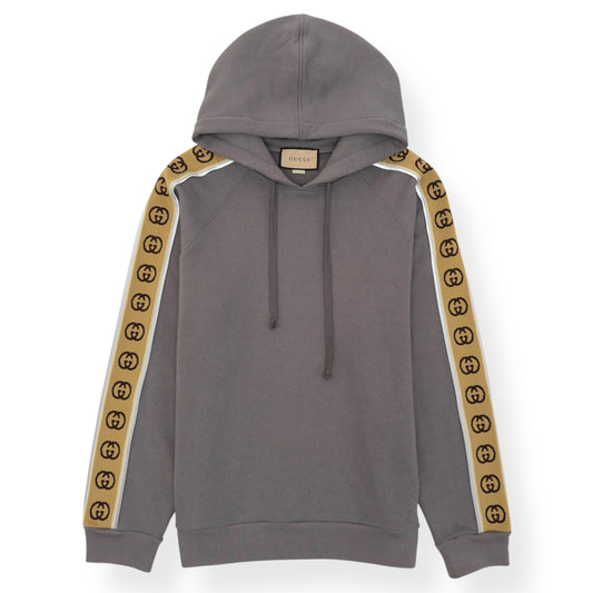 GUCCI TAPE DETAIL COTTON HOODIE GREY L