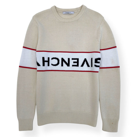 GIVENCHY REVERSE LOGO CREW KNIT SWEATER OFF-WHITE / RED S