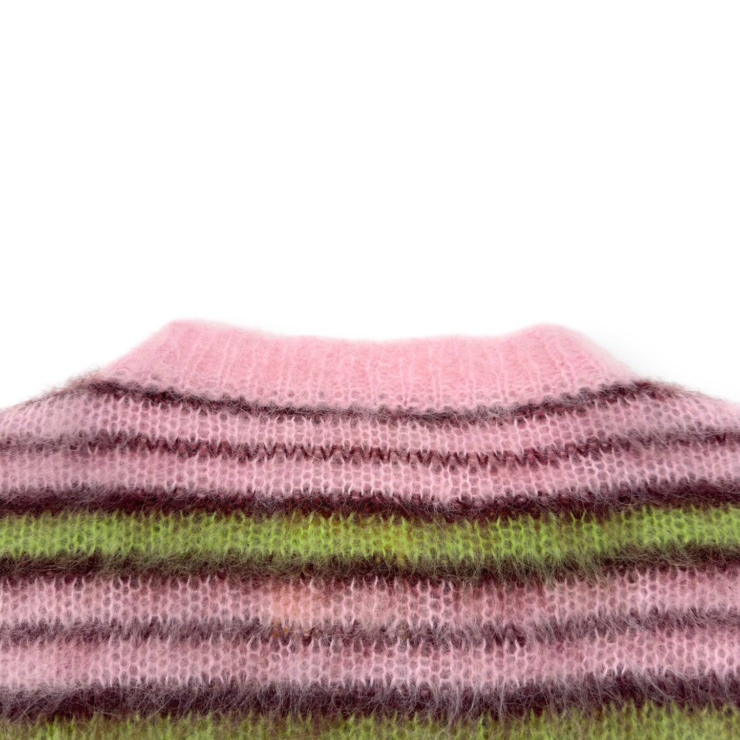 MARNI MOHAIR LONG-SLEEVE CREWNECK STRIPED SWEATER PINK / GREEN 48 / M