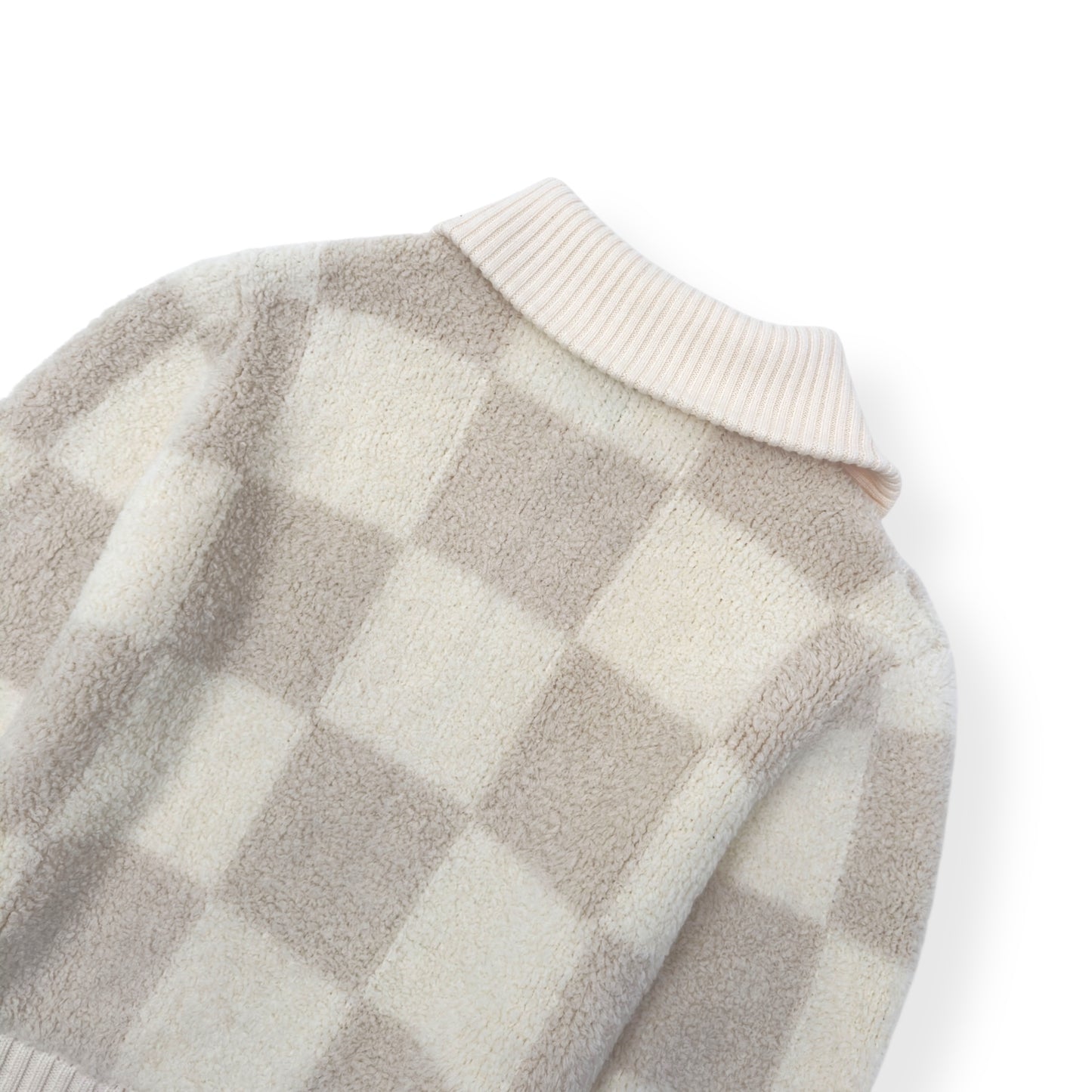 CASABLANCA CHECKED BOUCLÉ WOOL-BLEND ZIP UP JACKET CREAM M