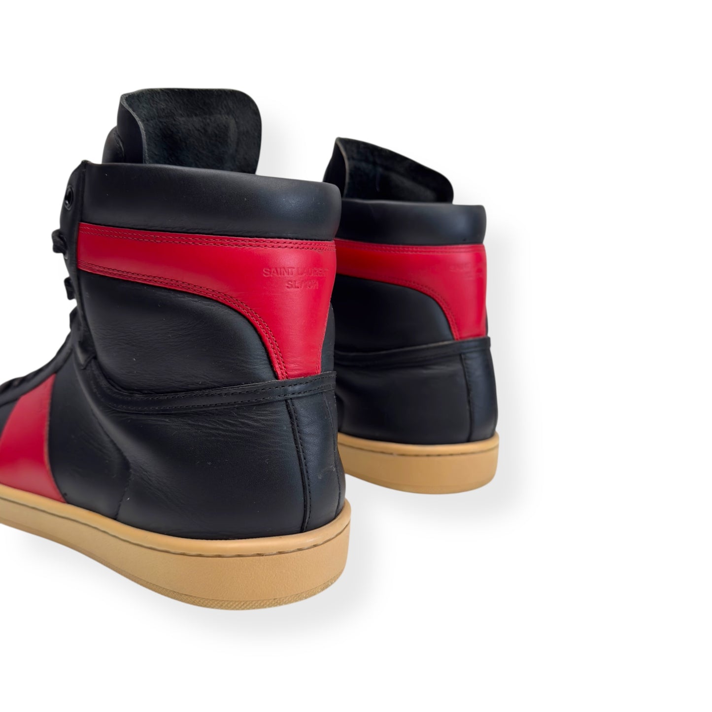 SAINT LAURENT SL-10 HIGH TOP LEATHER SNEAKER RED / BLACK UK9
