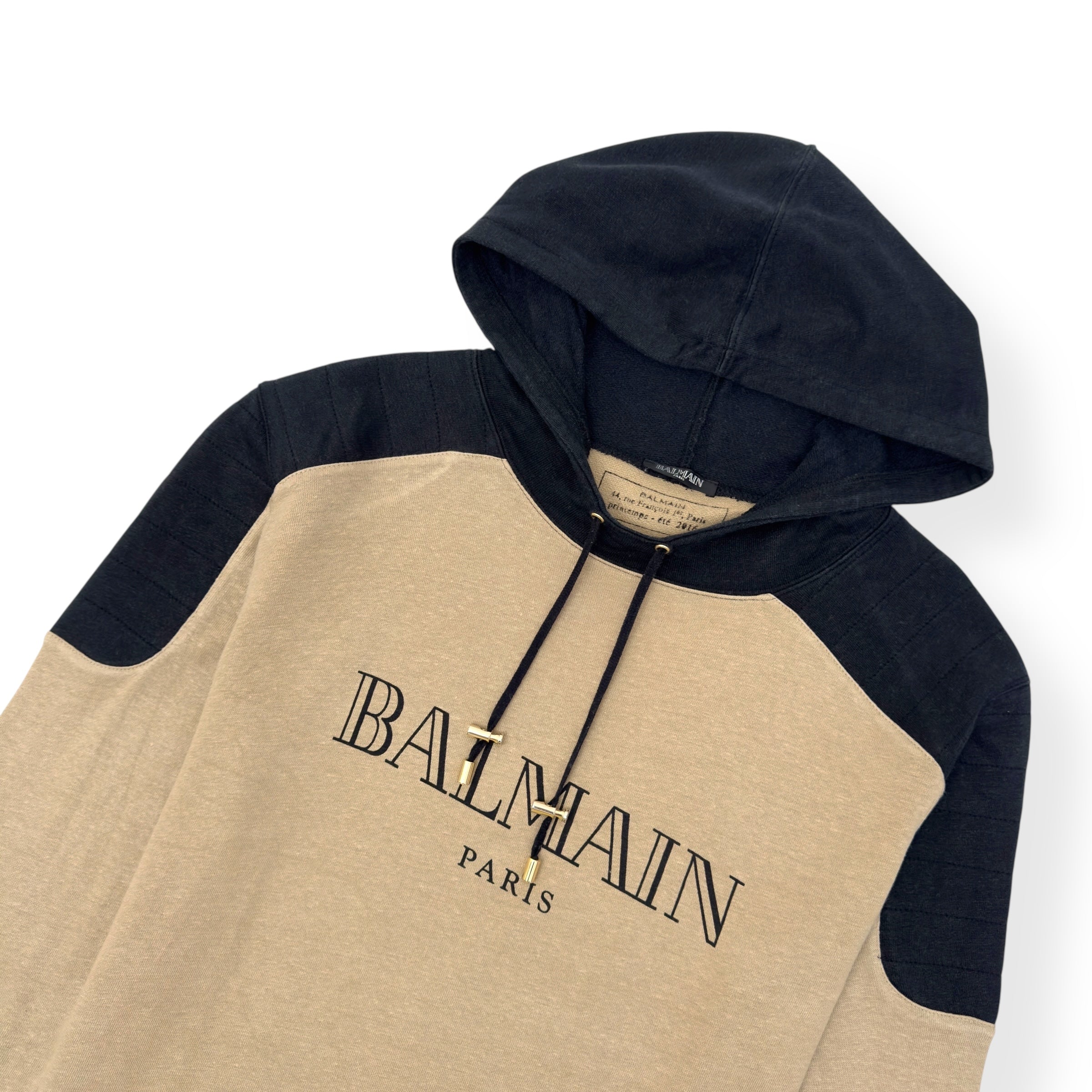 BALMAIN LOGO PRINT HOODIE BEIGE / BLACK L