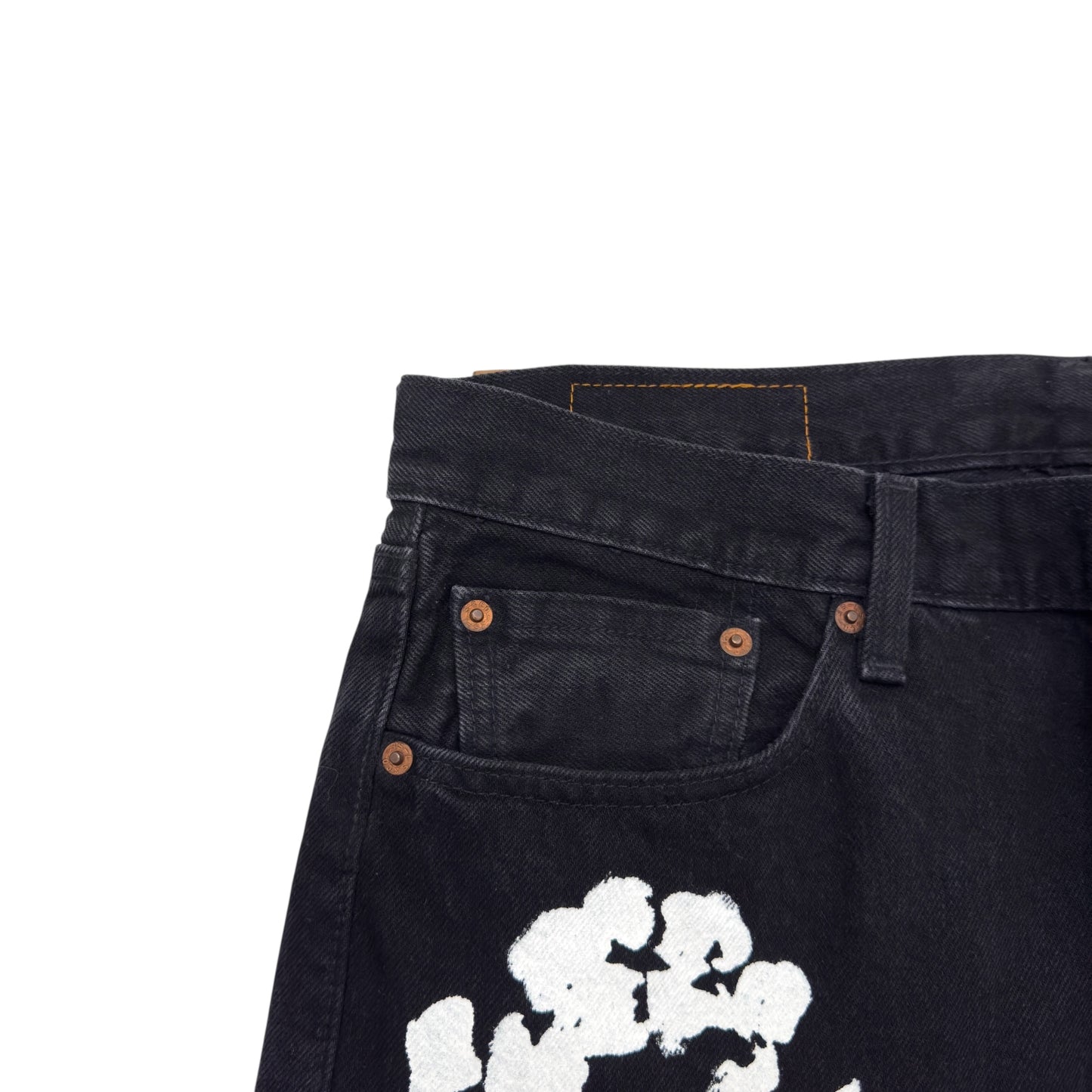 DENIM TEARS X LEVIS COTTON WREATH DENIM JEANS BLACK / WHITE W34”
