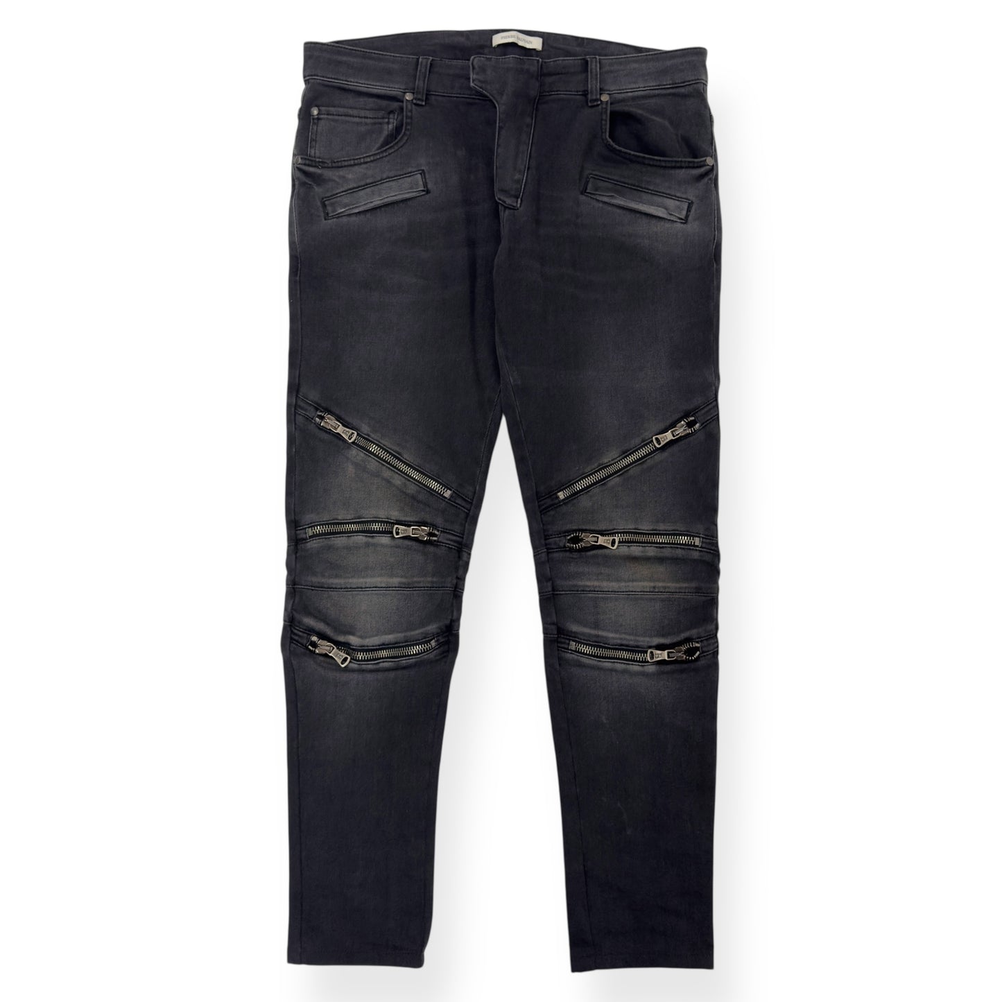 BALMAIN WASHED BIKER JEANS BLACK W34”