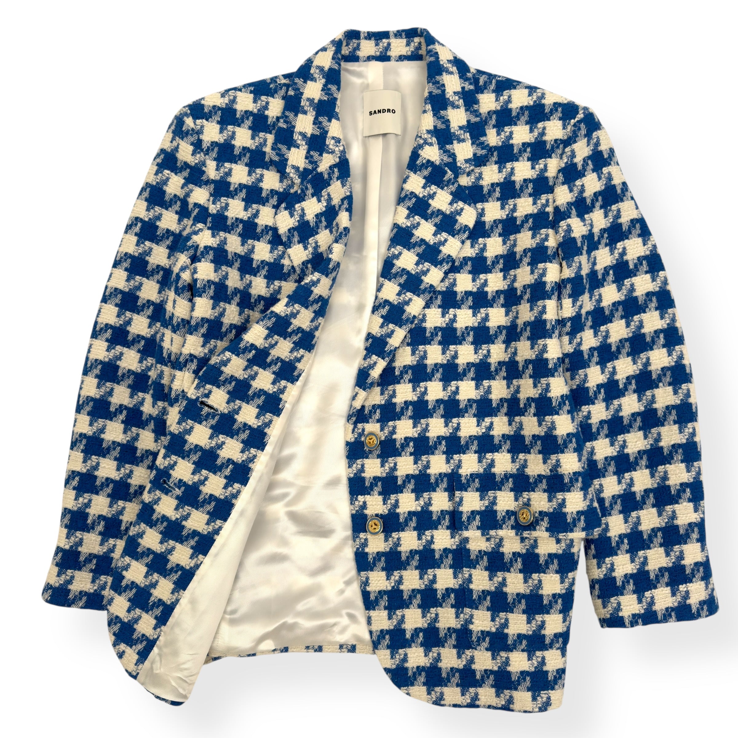 SANDRO PARIS WOMEN’S OVERSIZED SUIT JACKET BLUE / WHITE 42 / UK14