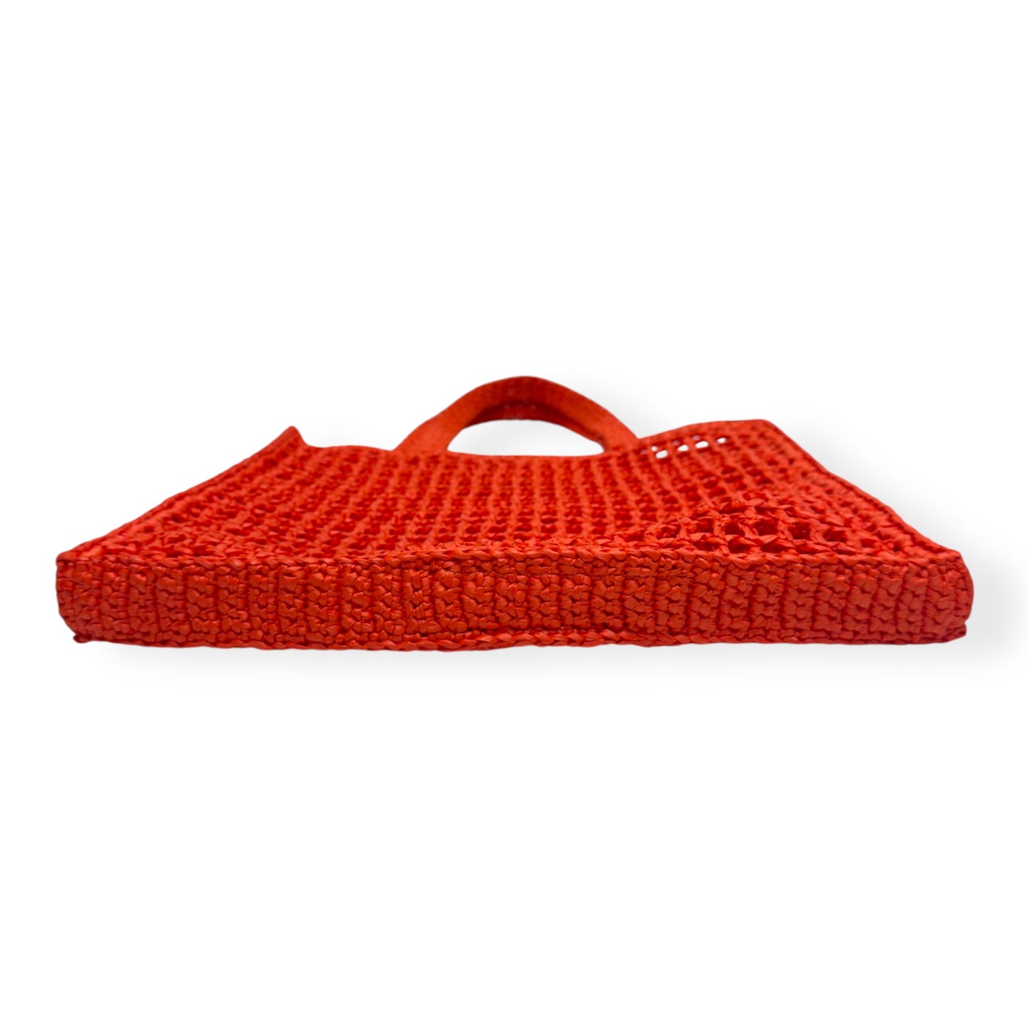 PRADA TRIANGLE-LOGO CROCHET RAFFIA TOTE BAG ORANGE / BLACK