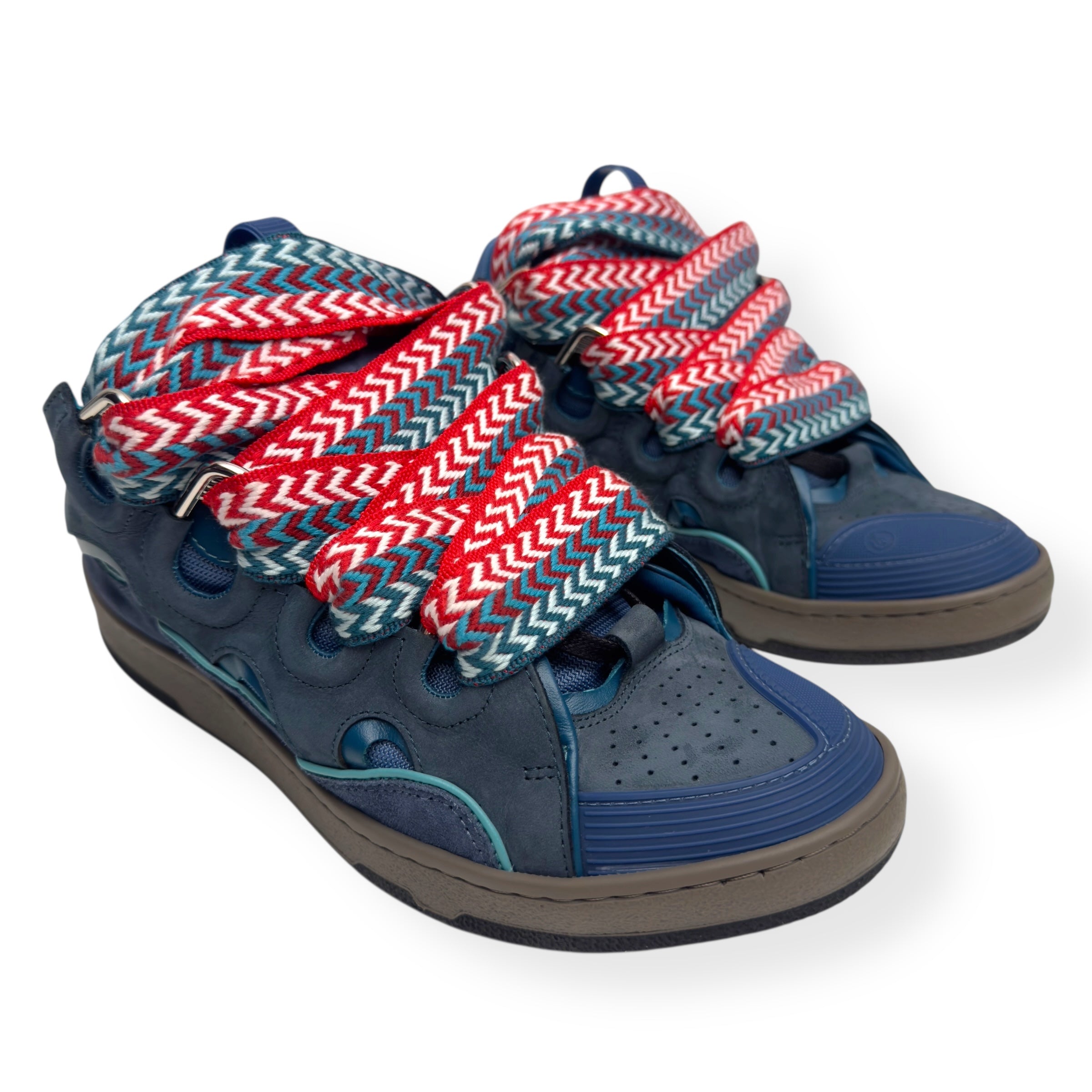 LANVIN LEATHER CURB SNEAKERS BLUE / RED 42 / UK8