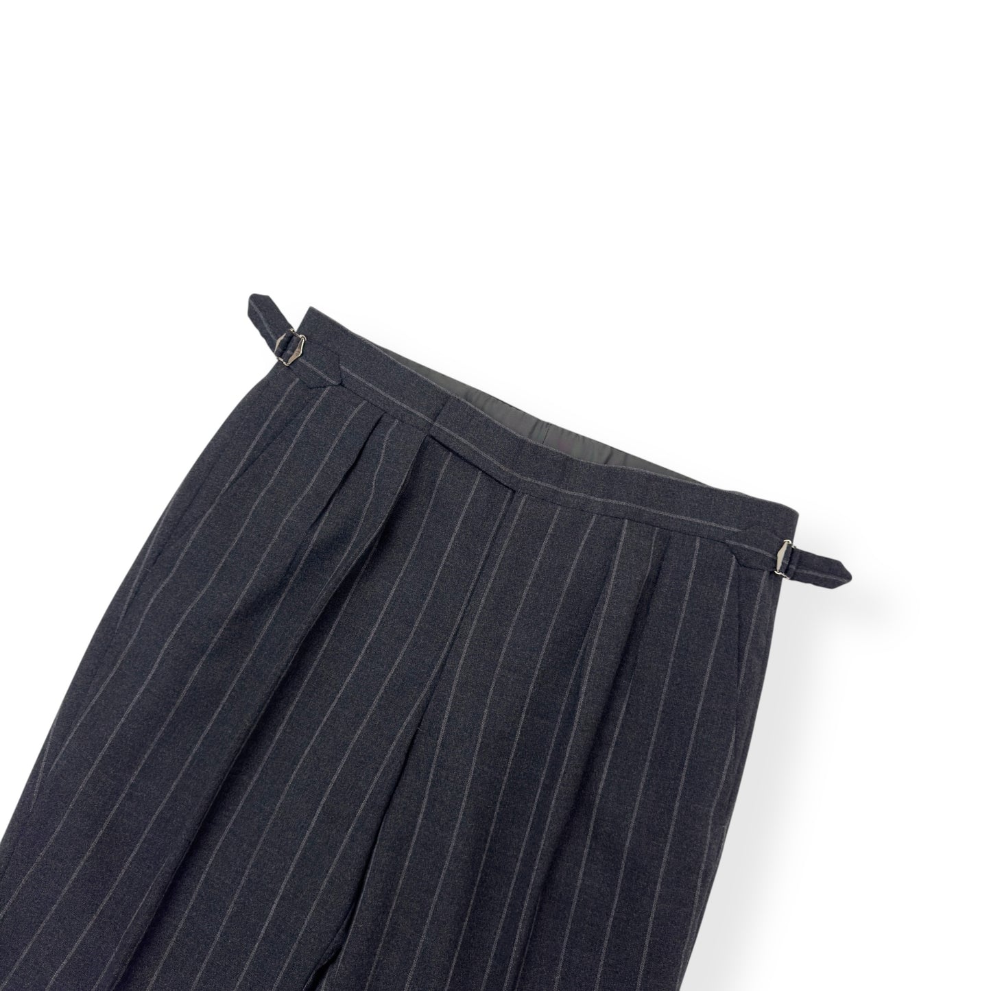 THOM SWEEEY BESPOKE PINSTRIPE TROUSERS GREY M