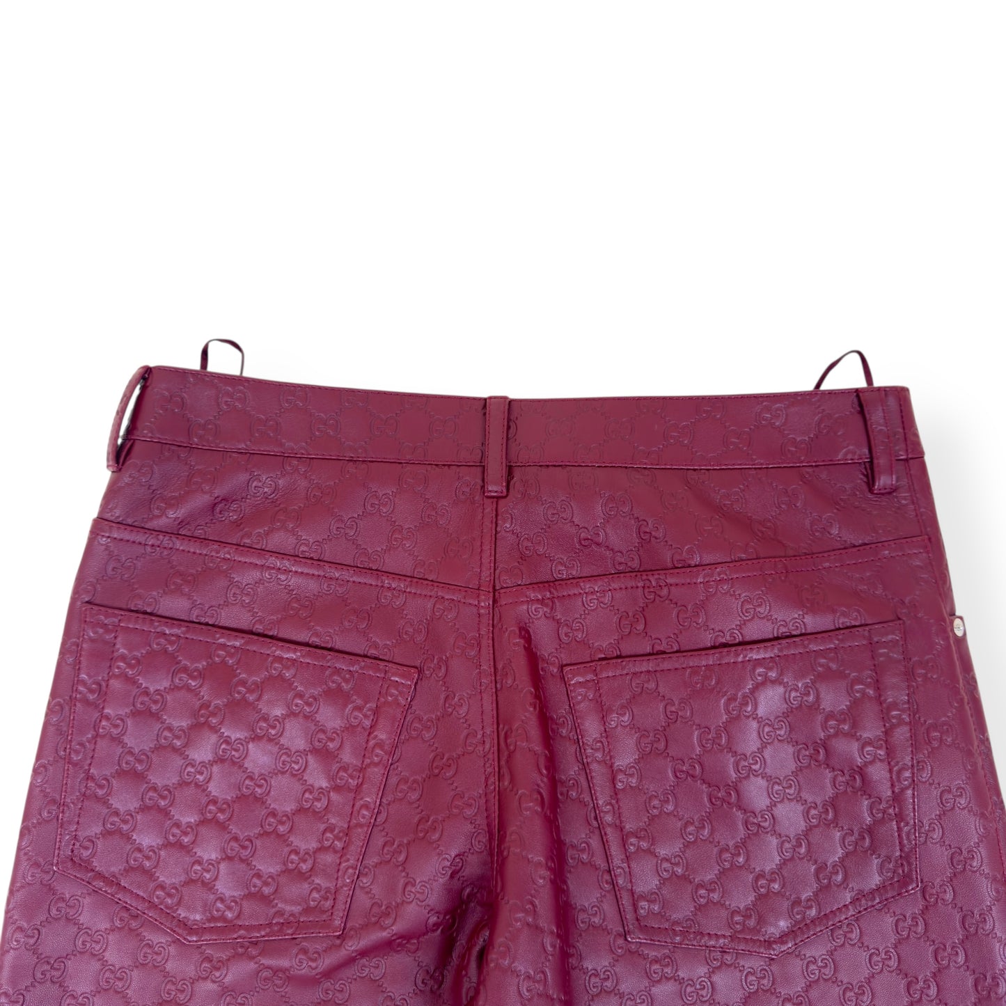 GUCCI GG EMBOSSED LEATHER TROUSERS RED 50 / L