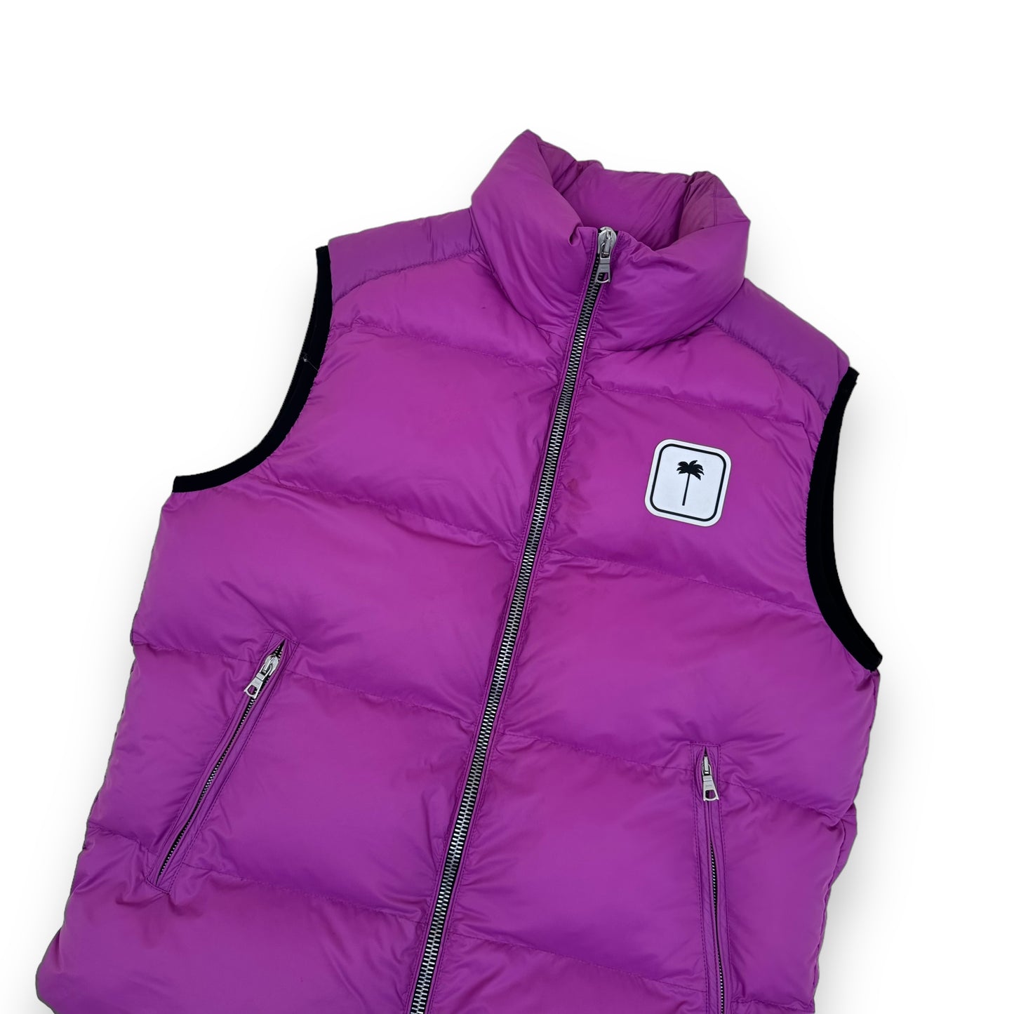 PALM ANGELS LOGO-PATCH PUFFER GILET FUCHSIA PINK XS