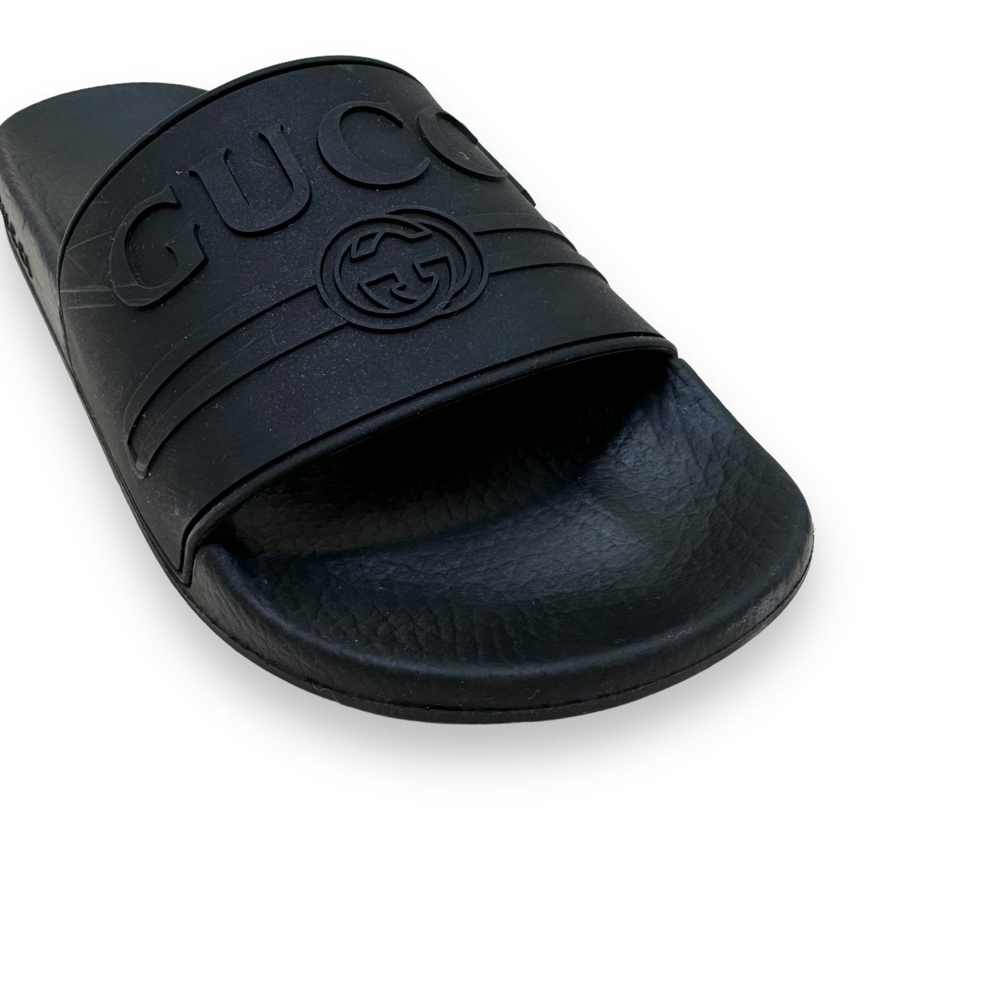 GUCCI RUBBER TRADEMARK LOGO SLIDES BLACK UK5