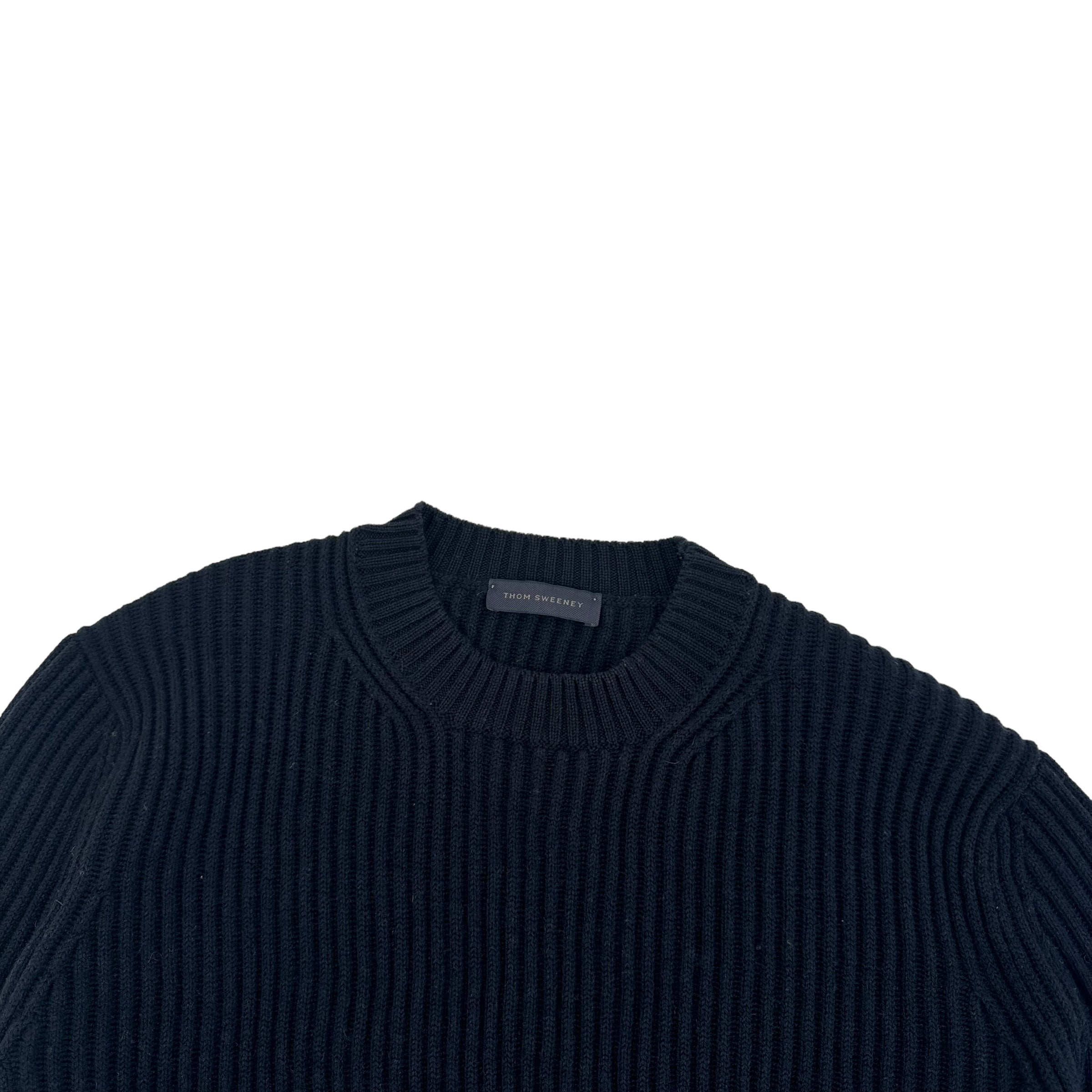 THOM SWEENEY MERINO WOOL RIBBED CREWNECK SWEATER NAVY M