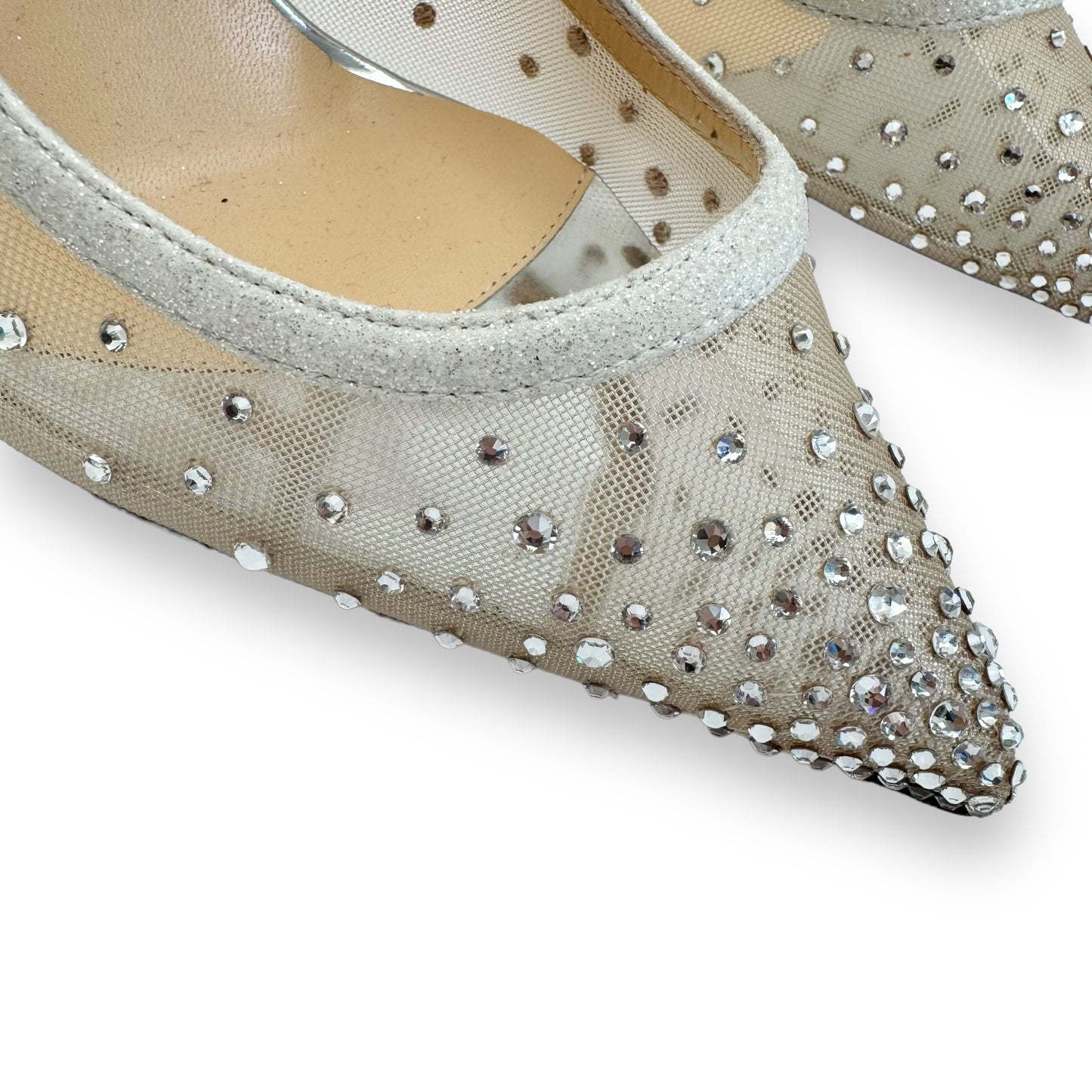 CHRISTIAN LOUBOUTIN TWISTISSIMA STRASS LEATHER / MESH PUMPS SILVER UK8.5