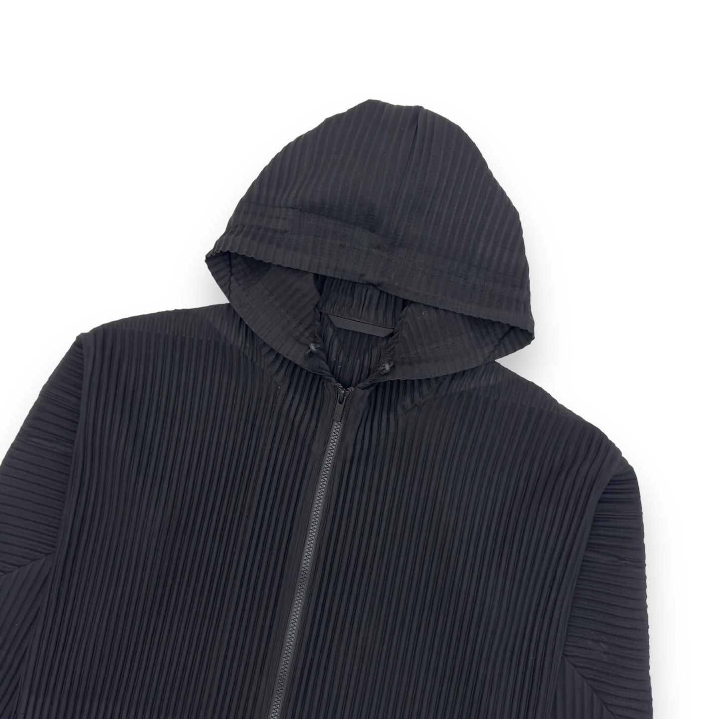 ISSEY MIYAKE HOMME PLISSÉ PLEATED ZIP-UP HOODIE BLACK L