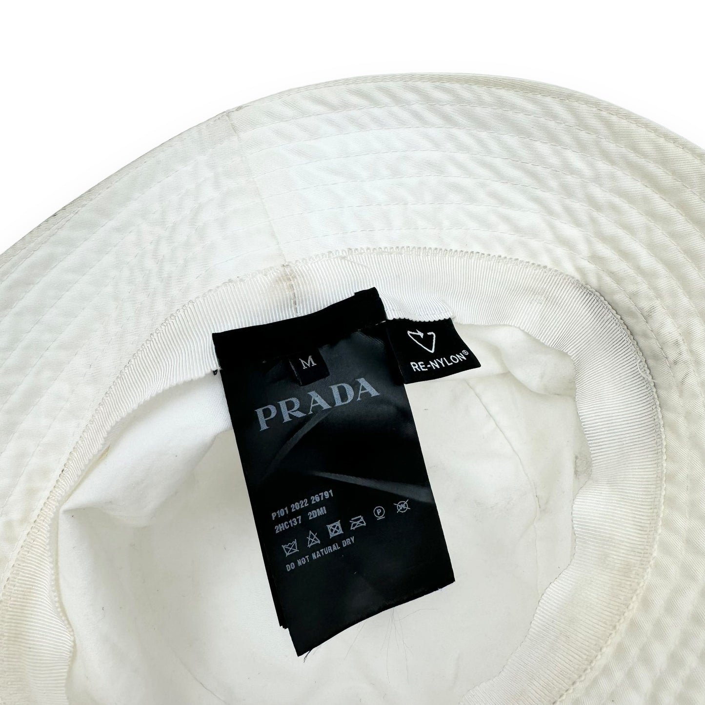 PRADA RE-NYLON BUCKET HAT WHITE M