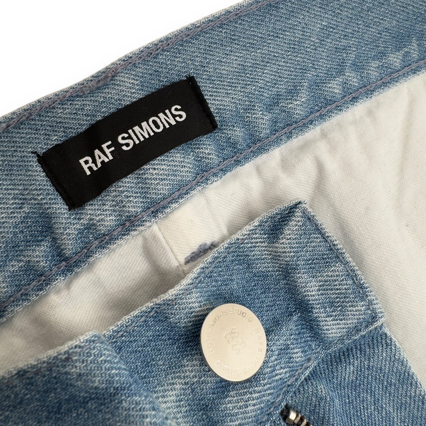 RAF SIMONS SS20 'DESTROYED' DOUBLE LAYERED DENIM JEANS BLUE 33"