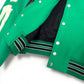 AMIRI LOGO-EMBOIDERED APPLIQUÉD BONE WOOL JACKET GREEN / WHITE 50 / L