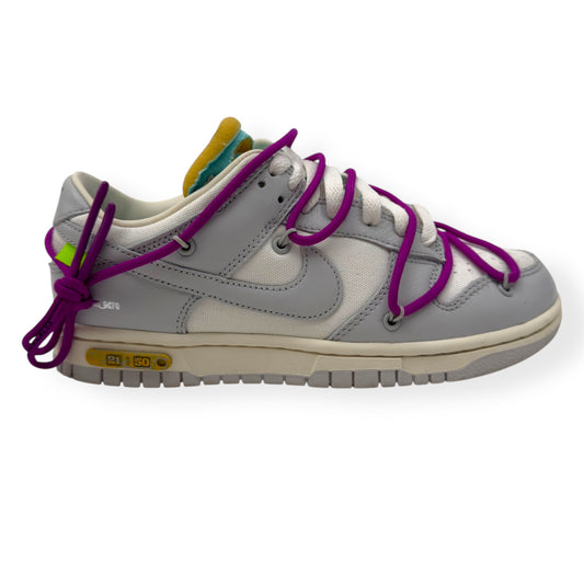 NIKE X OFF-WHITE WOMENS DUNK LOW SNEAKER LOT 45 / 50 GREY / PURPLE UK5