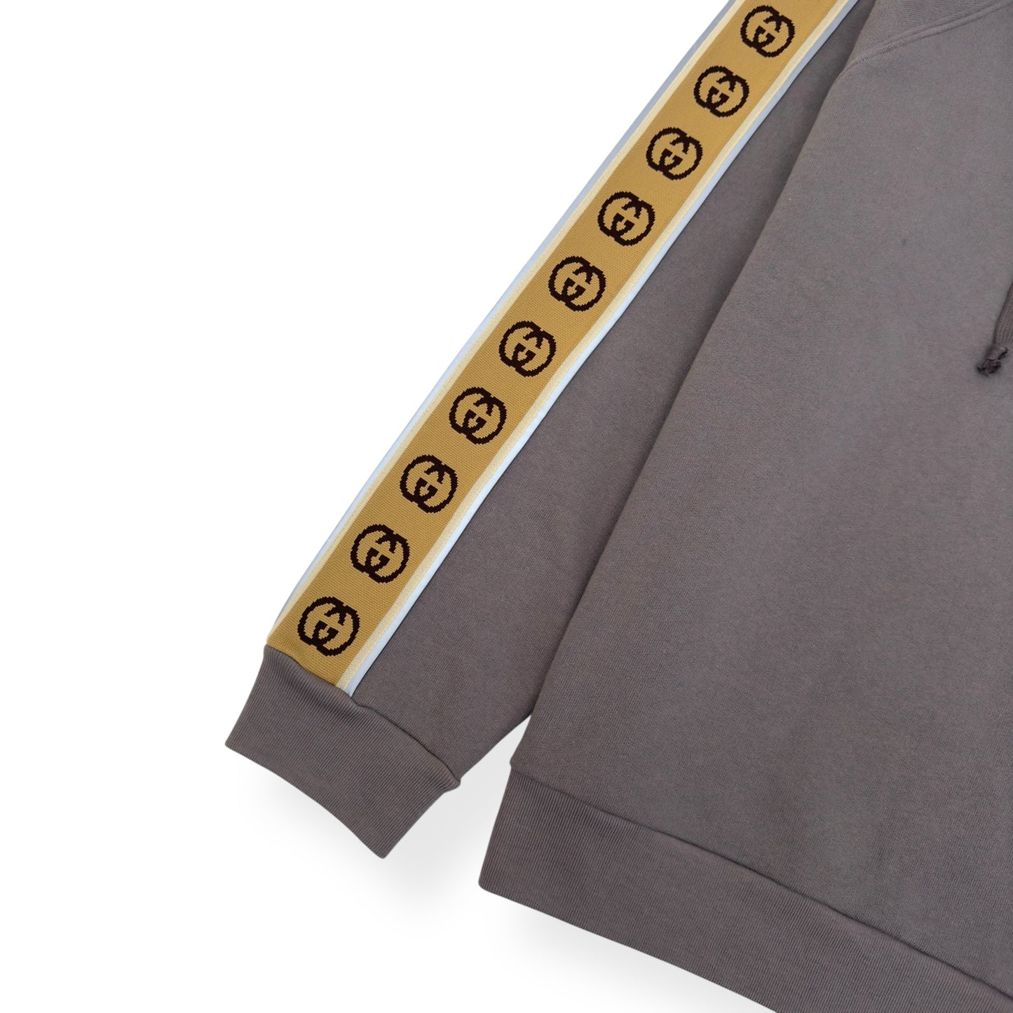 GUCCI TAPE DETAIL COTTON HOODIE GREY L