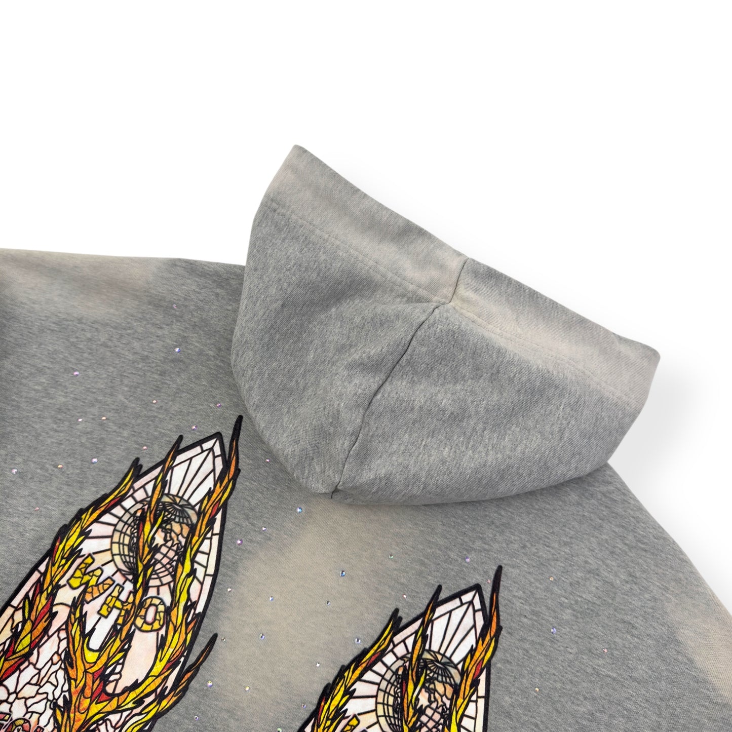 WHO DECIDES WAR FLAMES GLASS HOODIE VINTAGE GREY / ORANGE L