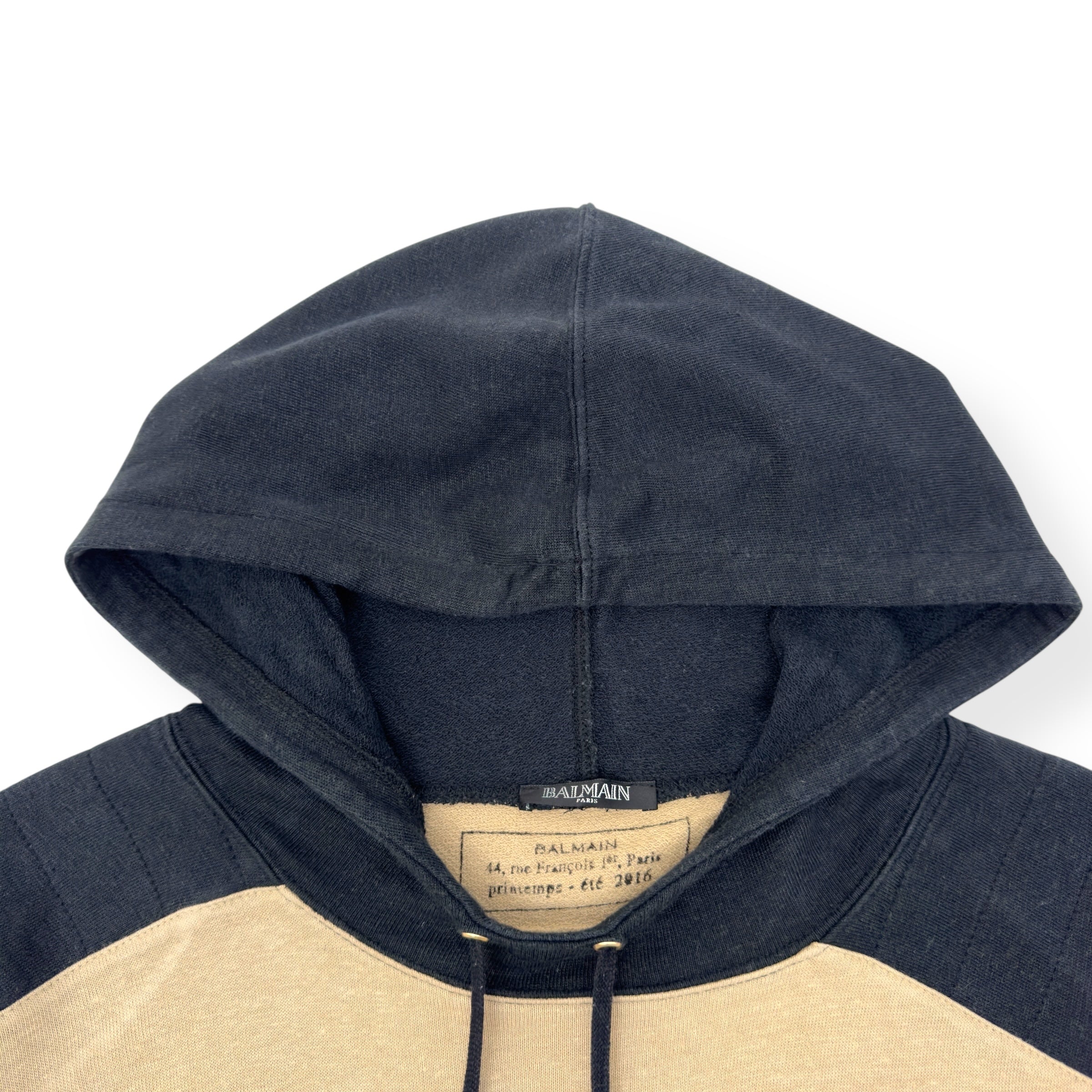 BALMAIN LOGO PRINT HOODIE BEIGE / BLACK L