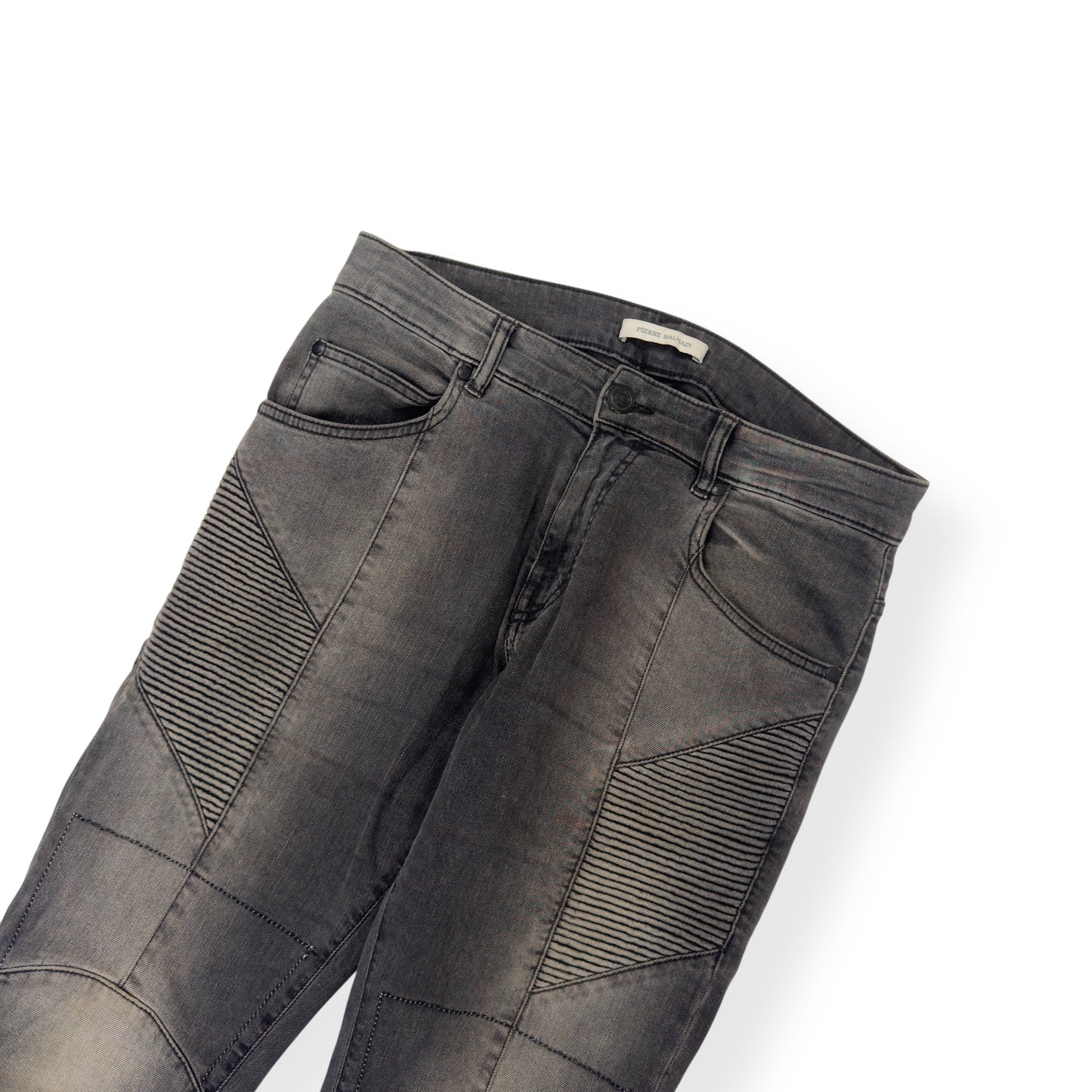 BALMAIN RIBBED DENIM JEANS GREY W30”