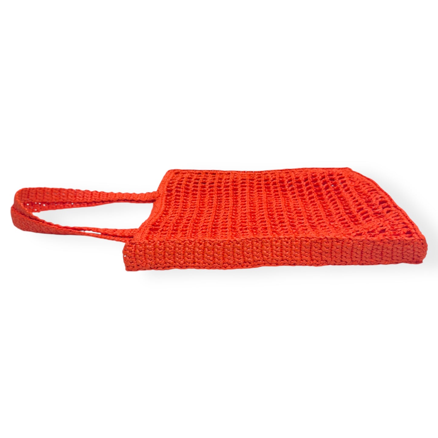 PRADA TRIANGLE-LOGO CROCHET RAFFIA TOTE BAG ORANGE / BLACK