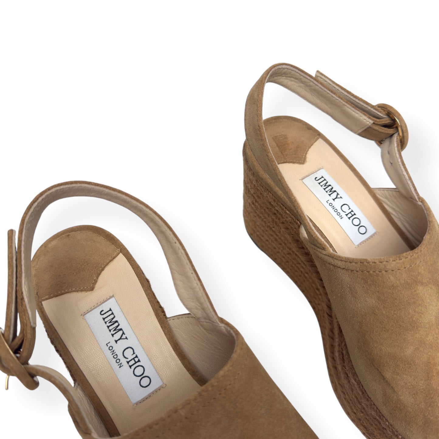 JIMMY CHOO DEYA 95 SUEDE ESPADRILLE WEDGE TAN 38 / UK5