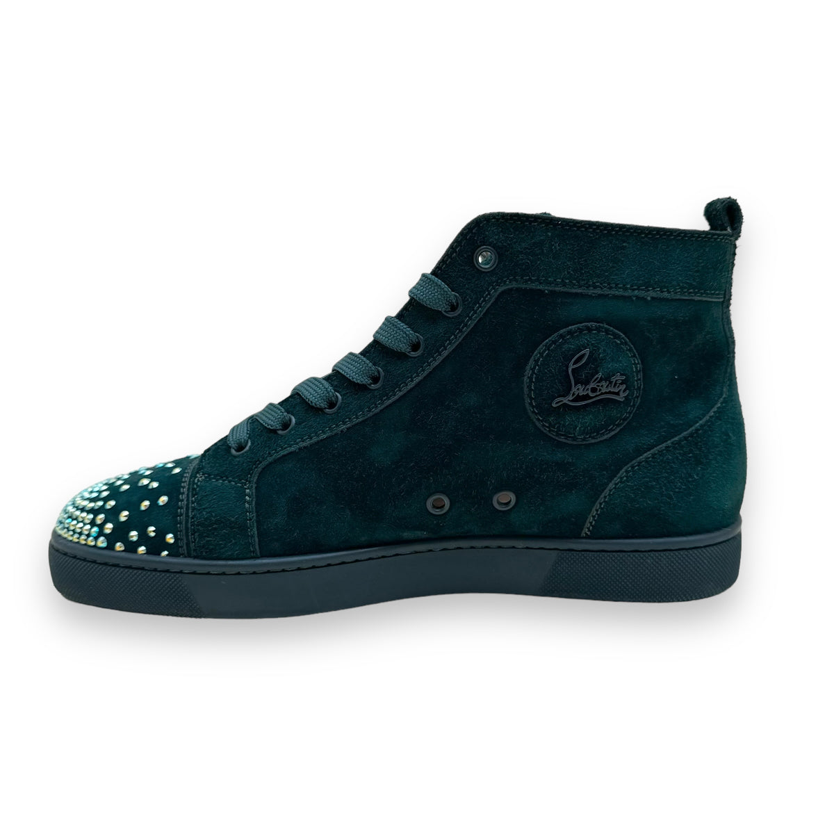 CHRISTIAN LOUBOUTIN LOU DEGRA SUEDE HIGH TOP SNEAKER GREEN UK8