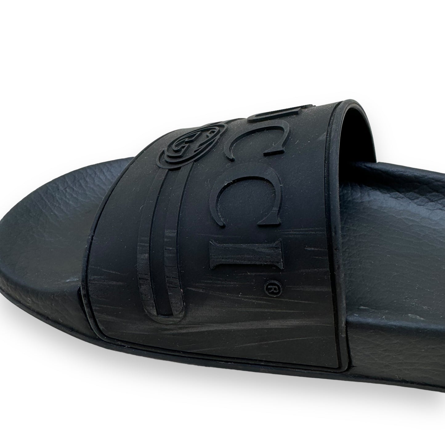 GUCCI RUBBER TRADEMARK LOGO SLIDES BLACK UK5