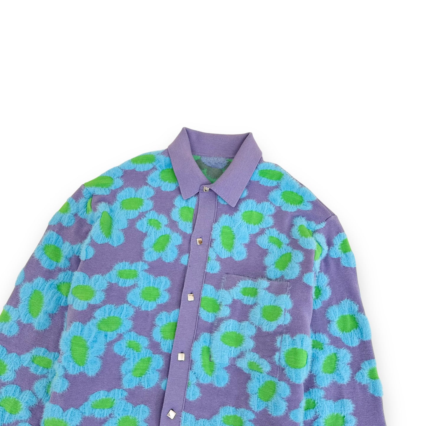 JACQUEMUS LE CHEMISE FLEURS KNITTED CARDIGAN PURPLE / BLUE / GREEN XL