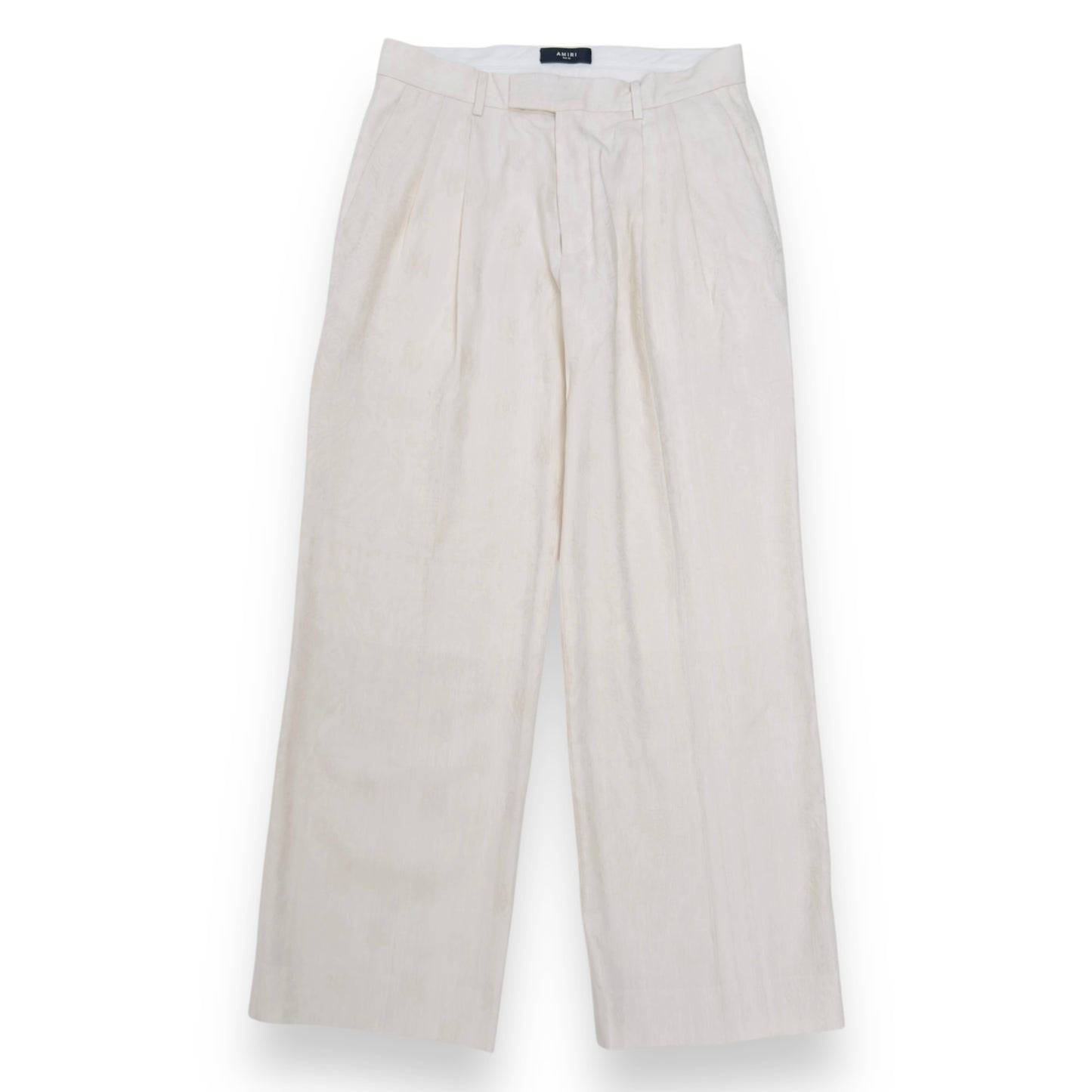 AMIRI LINEN-BLEND PLEATED TROUSERS CREAM 50 / L