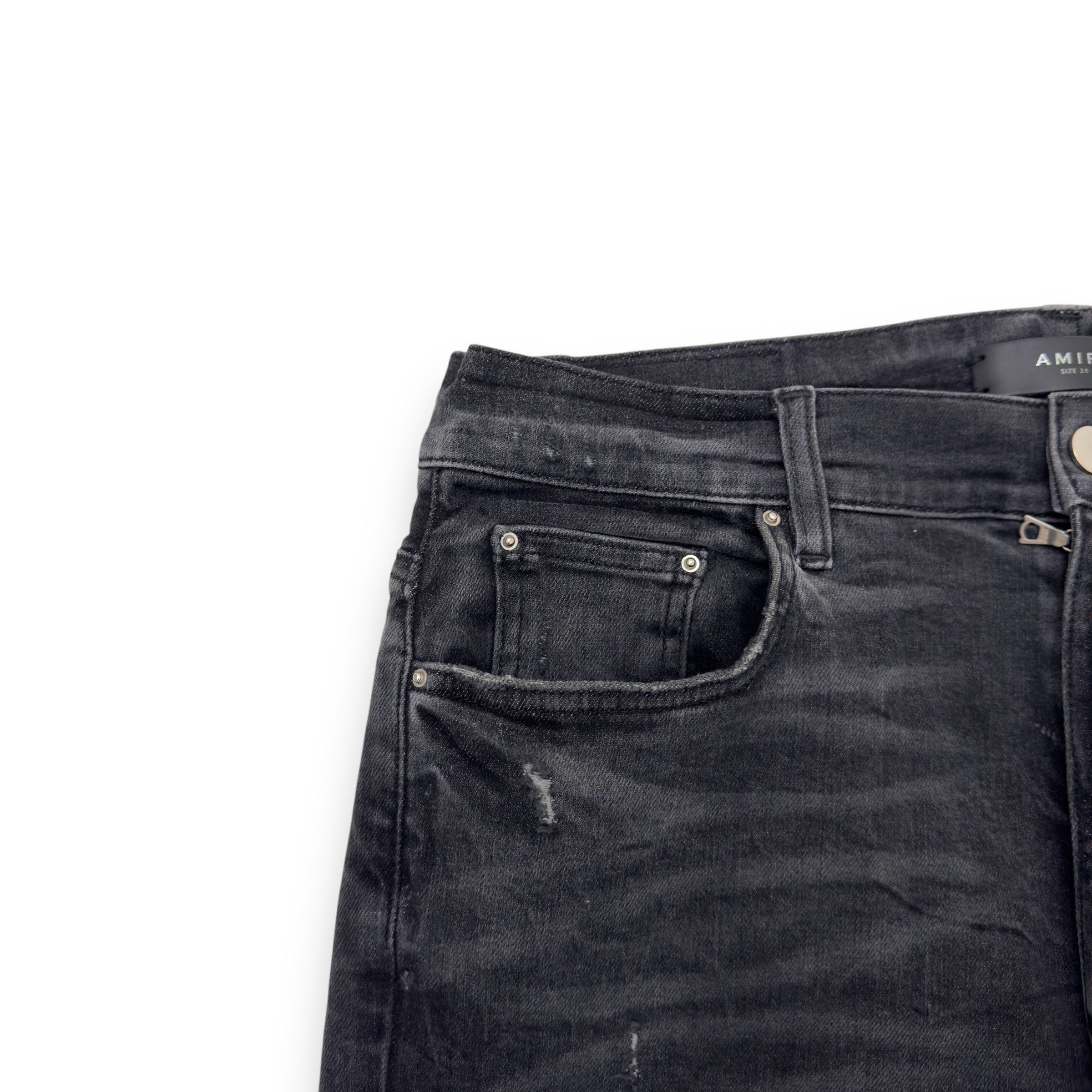 AMIRI BANDANA PATCH DISTRESSED DENIM JEANS BLACK W34”