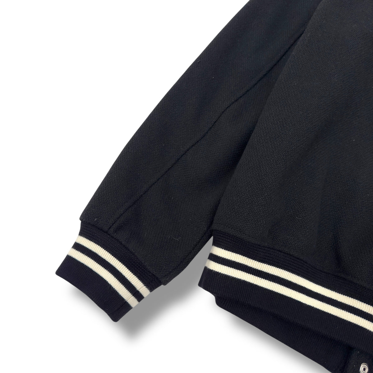 SAINT LAURENT TEDDY LEATHER-TRIMMED WOOL-BLEND BOMBER JACKET BLACK / WHITE 54 / XXL