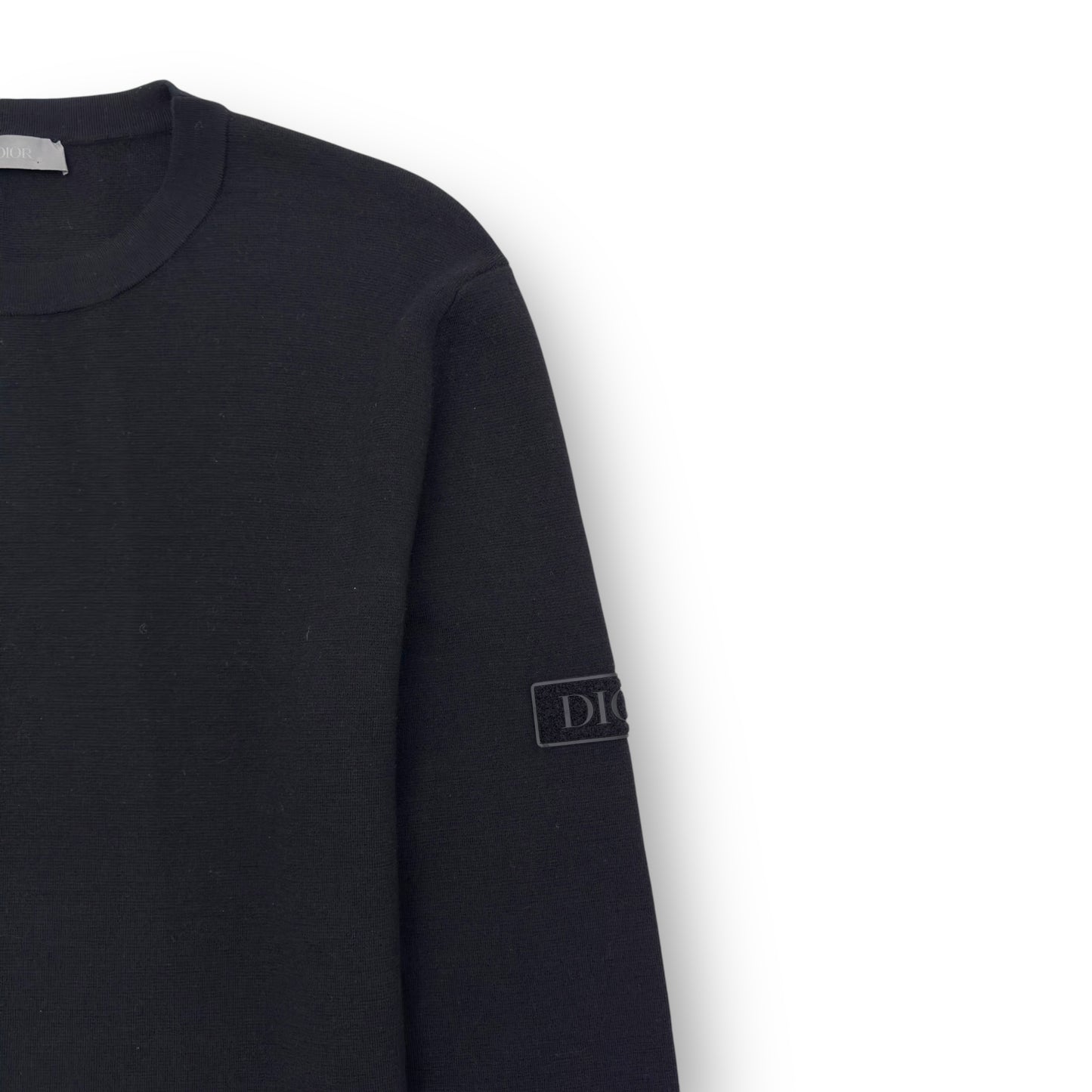 DIOR LOGO PATCH CREWNECK WOOL SWEATER BLACK M