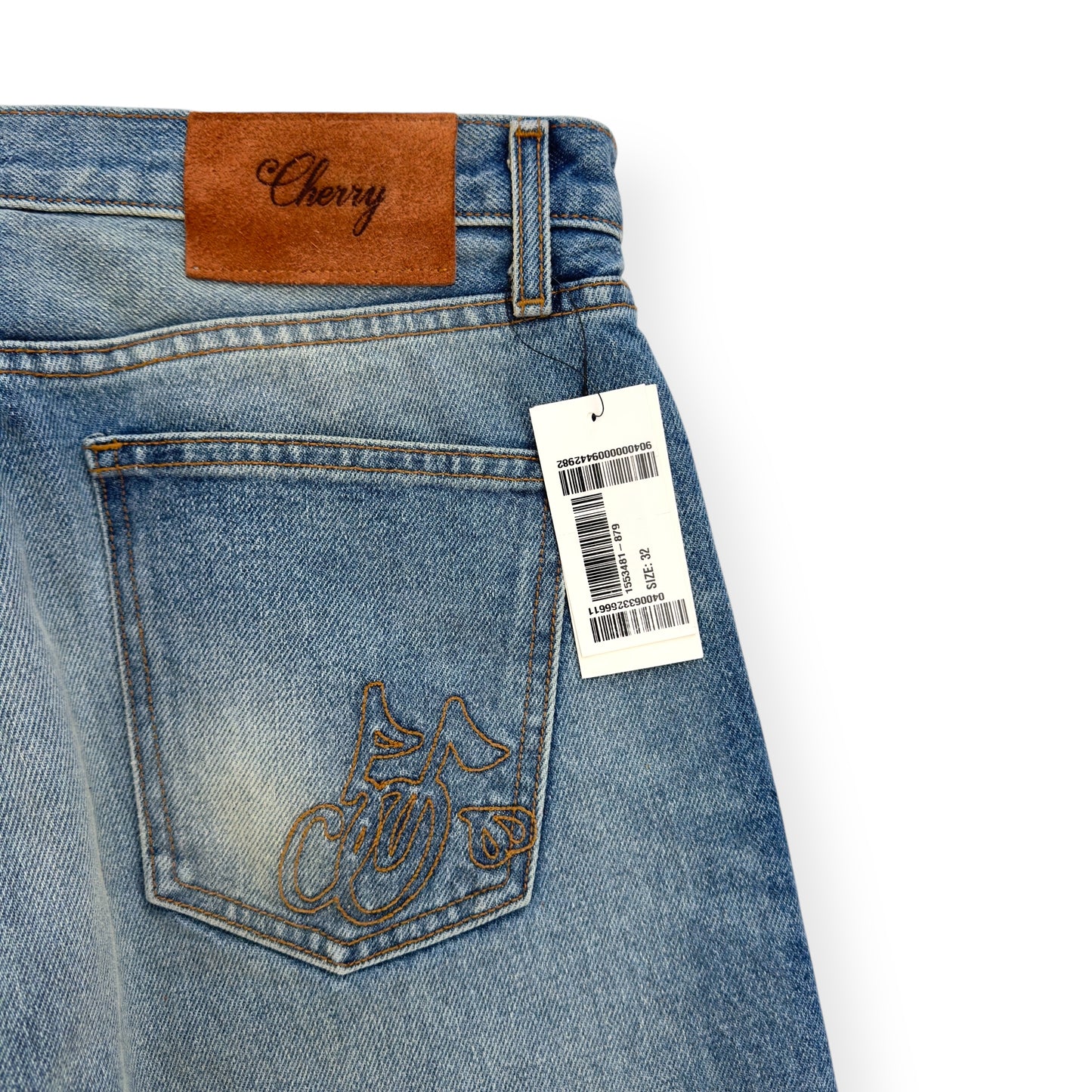 CHERRY LA BLOSSOM STRAIGHT-LEG EMBROIDERED JEANS BLUE W32”