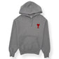 AMI PARIS LOGO HOODIE GREY / RED M
