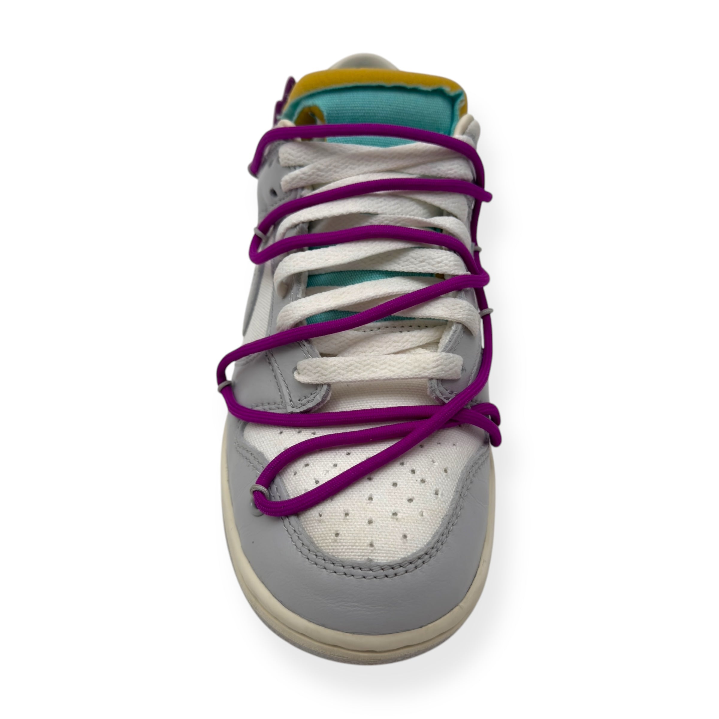 NIKE X OFF-WHITE WOMENS DUNK LOW SNEAKER LOT 45 / 50 GREY / PURPLE UK5