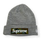SUPREME X NEW ERA FW23 BOX LOGO BEANIE HEATHER GREY / CAMO O/S
