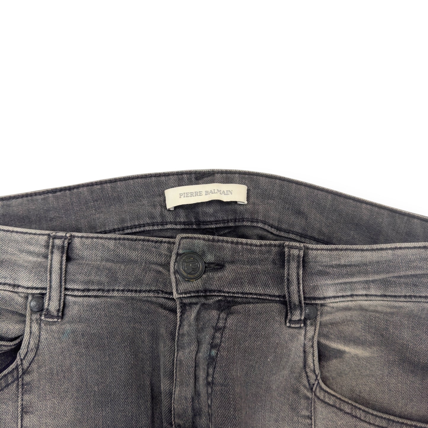BALMAIN RIBBED DENIM JEANS GREY W30”