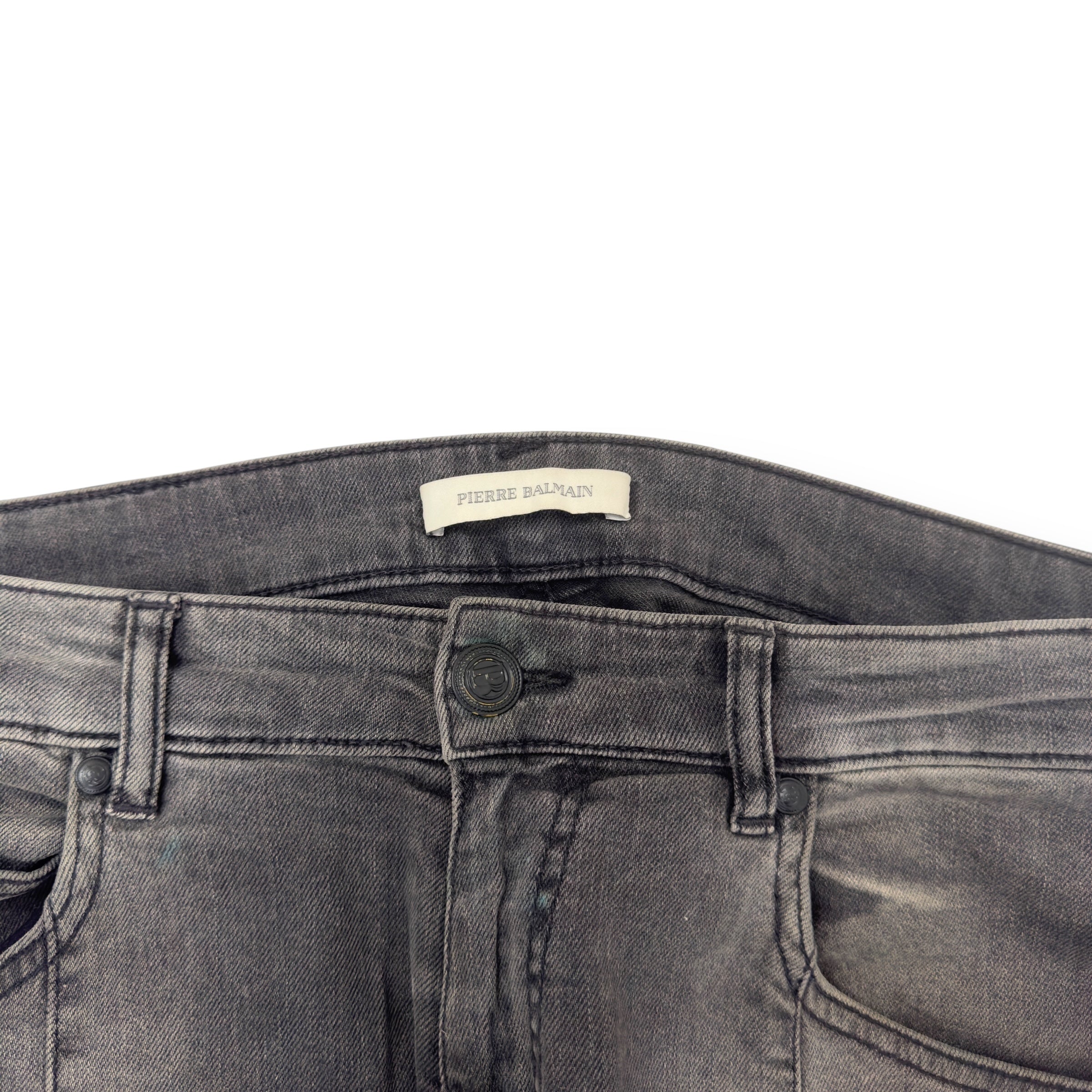 BALMAIN RIBBED DENIM JEANS GREY W30”