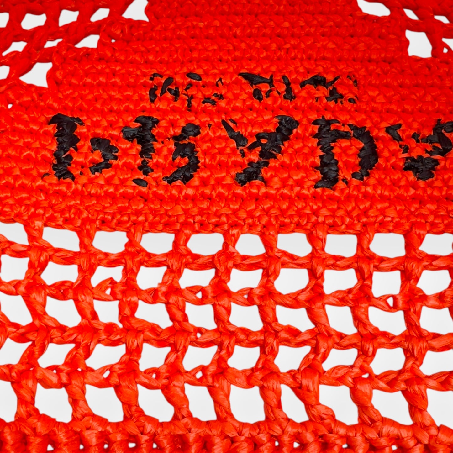 PRADA TRIANGLE-LOGO CROCHET RAFFIA TOTE BAG ORANGE / BLACK