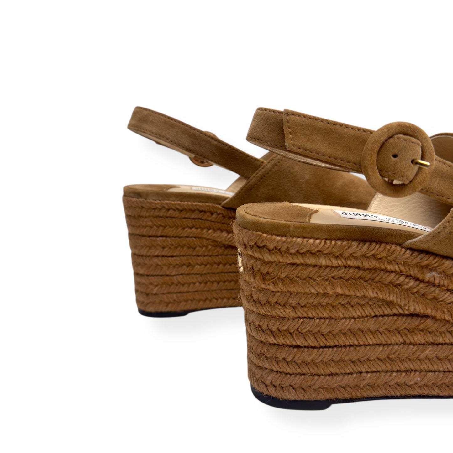 JIMMY CHOO DEYA 95 SUEDE ESPADRILLE WEDGE TAN 38 / UK5