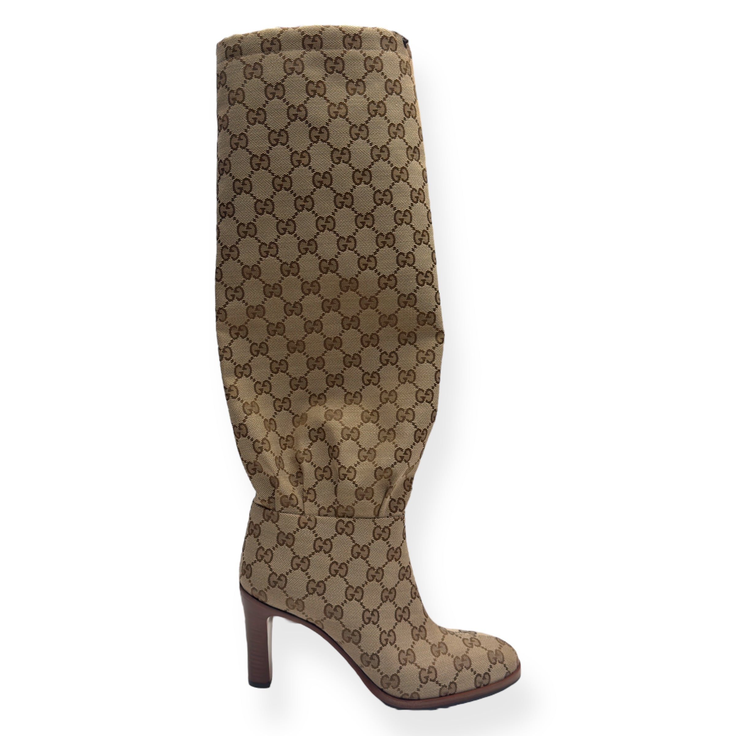 GUCCI LISA GG CANVAS MID-HEEL BOOTS BEIGE / EBONY UK5 / EU38